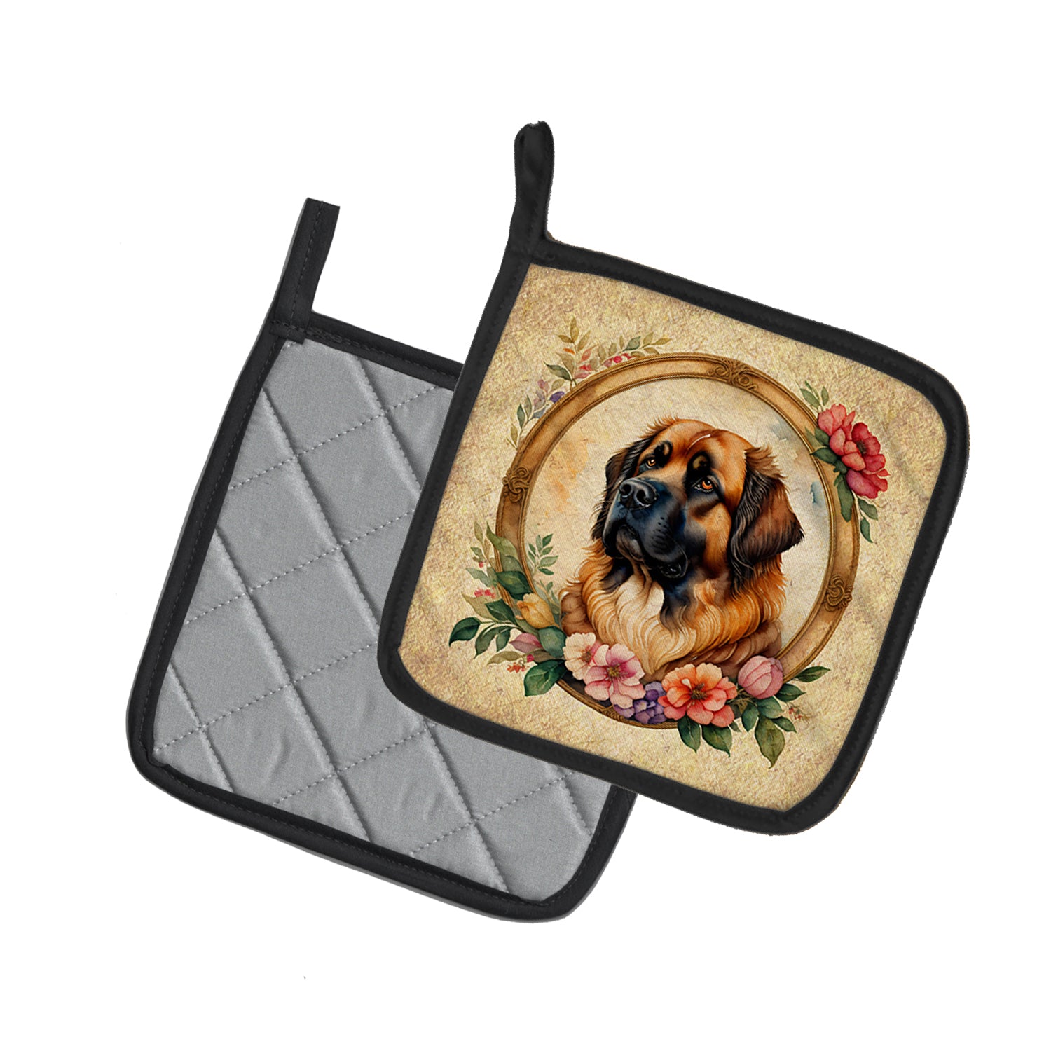 Buy this Leonberger and Flowers Pair of Pot Holders