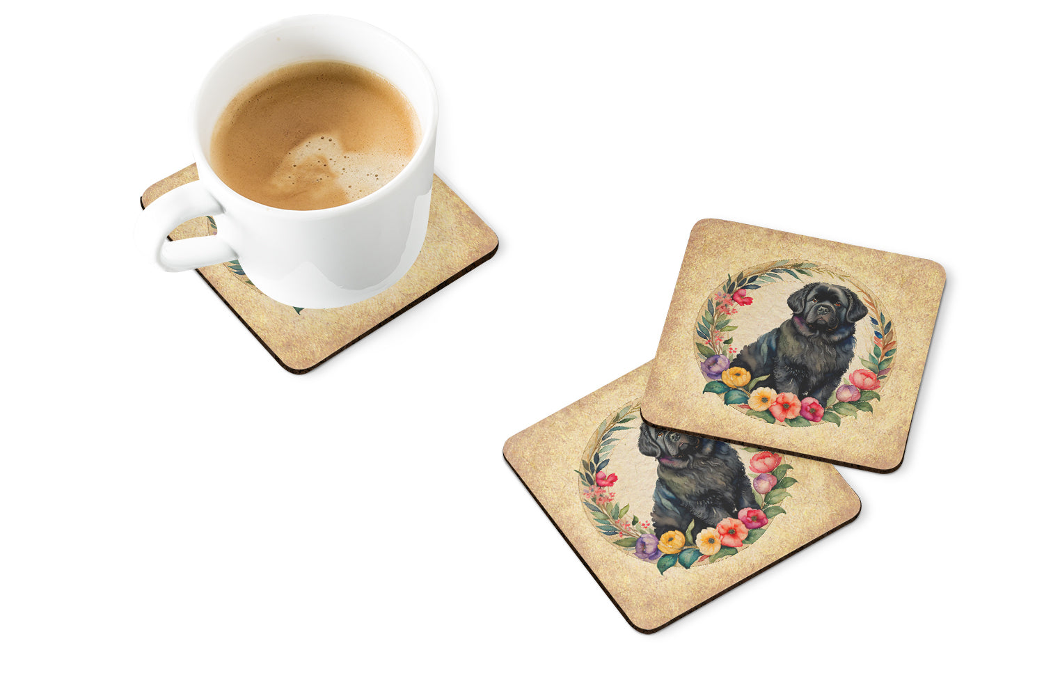 Buy this Newfoundland and Flowers Foam Coasters