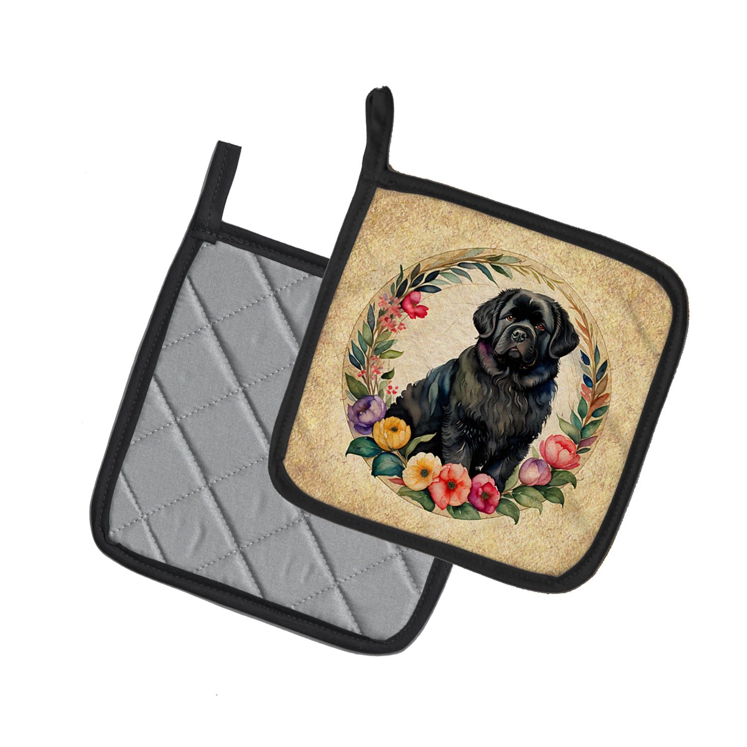 Buy this Newfoundland and Flowers Pair of Pot Holders