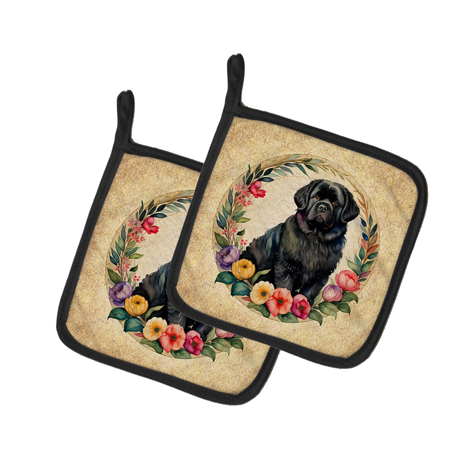 Buy this Newfoundland and Flowers Pair of Pot Holders