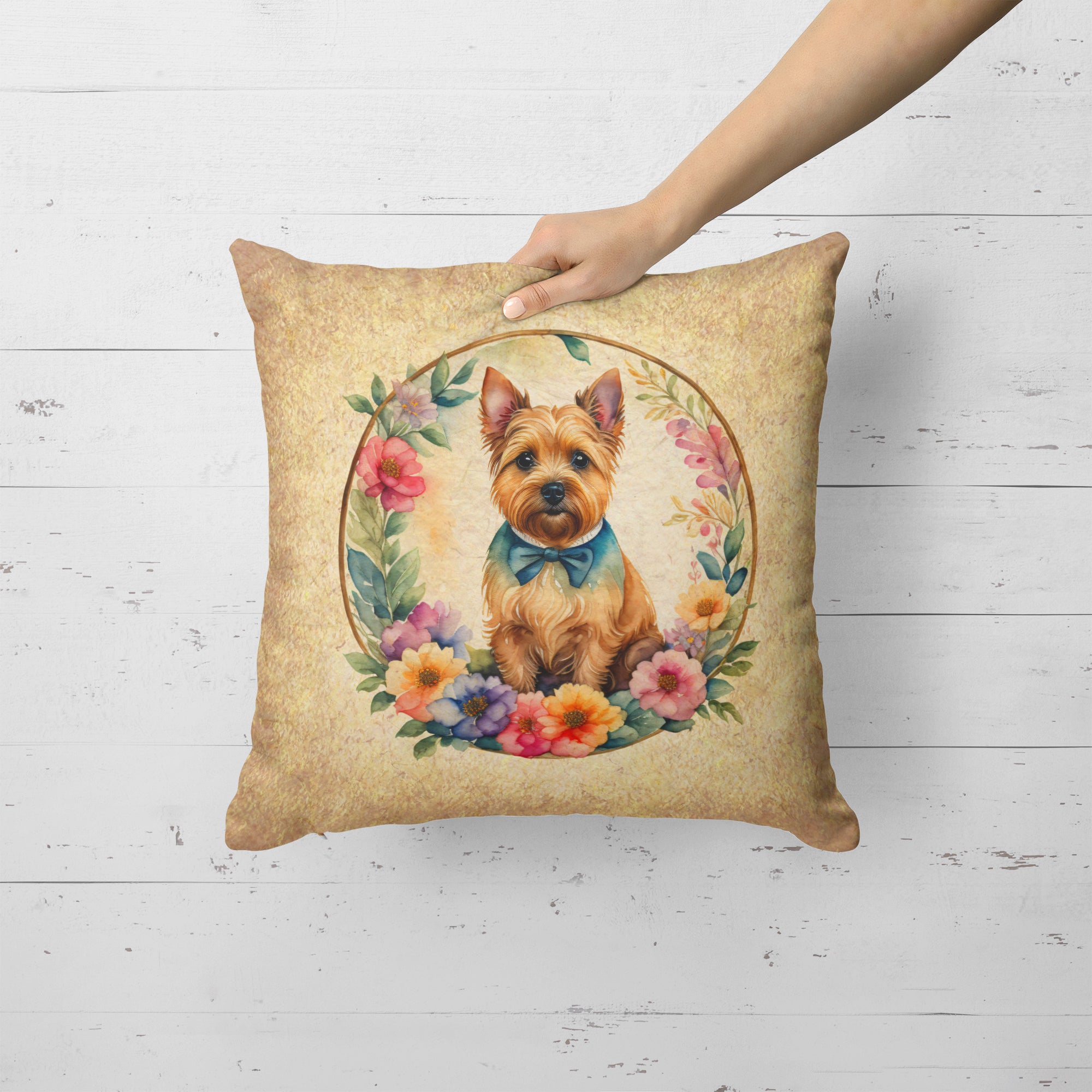 Buy this Norwich Terrier and Flowers Fabric Decorative Pillow
