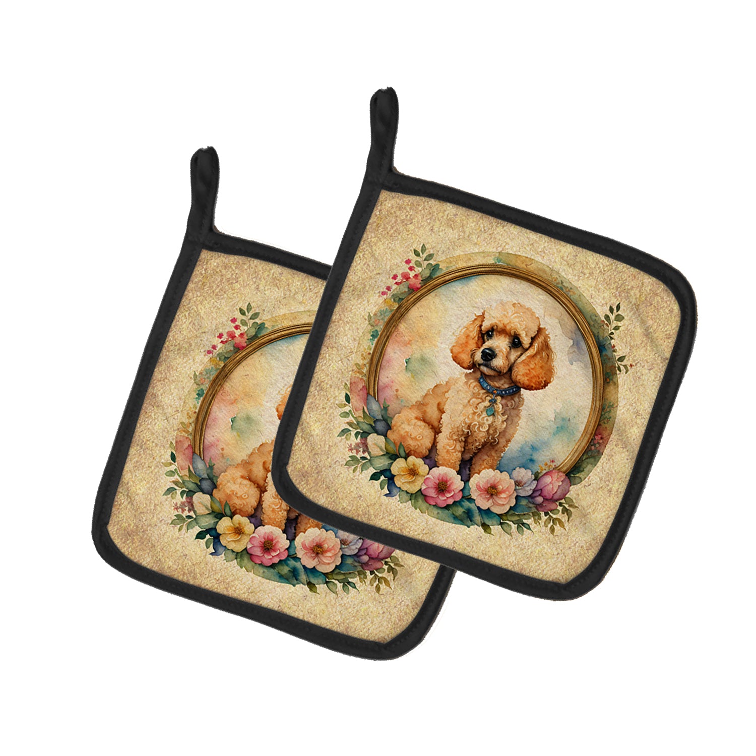 Buy this Poodle and Flowers Pair of Pot Holders