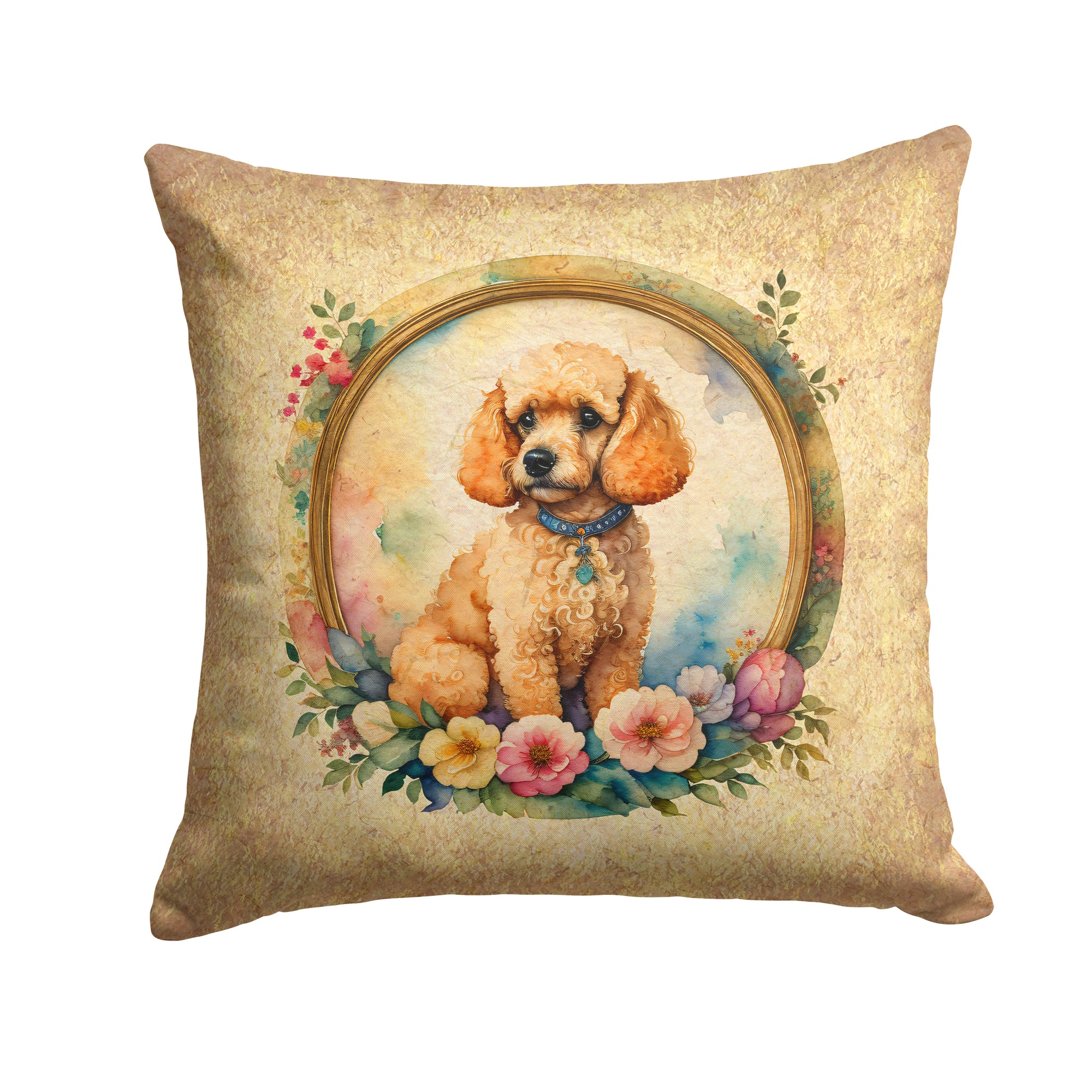 Buy this Poodle and Flowers Fabric Decorative Pillow