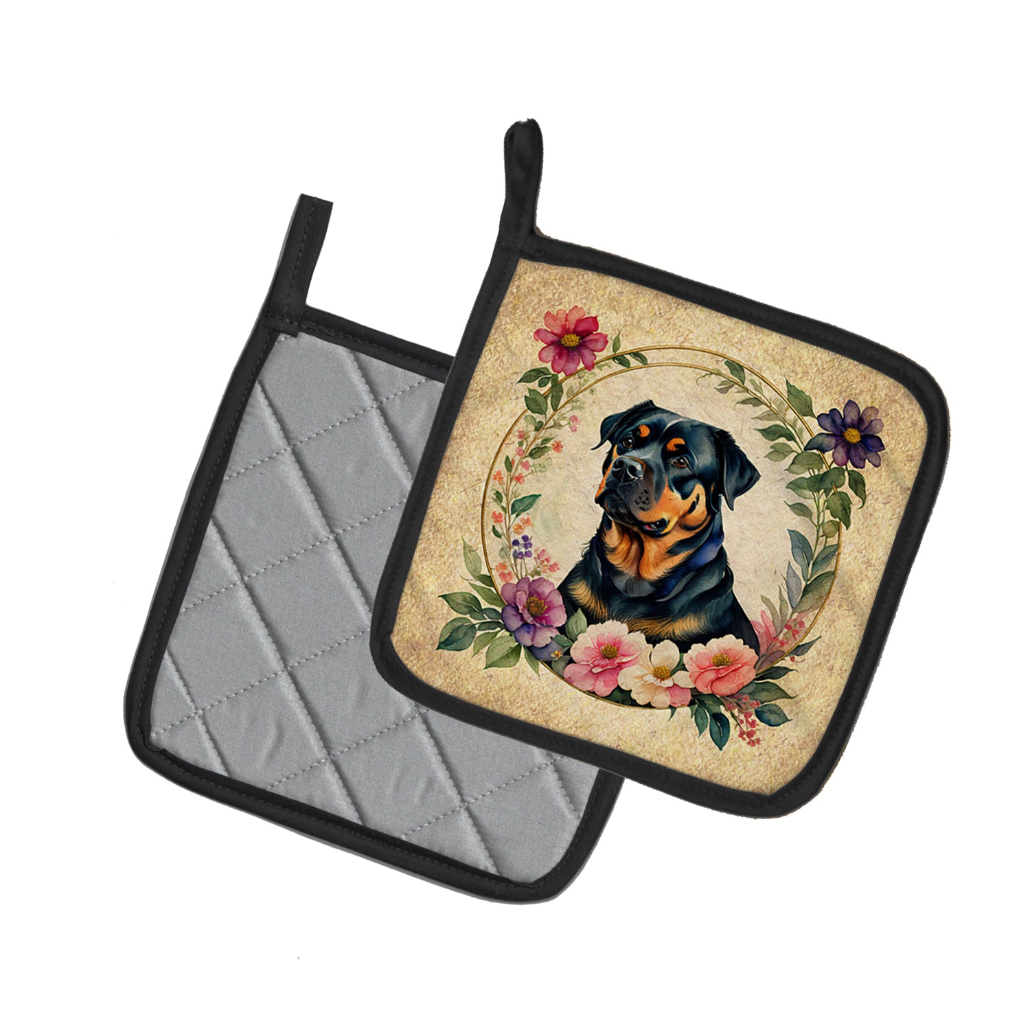 Buy this Rottweiler and Flowers Pair of Pot Holders