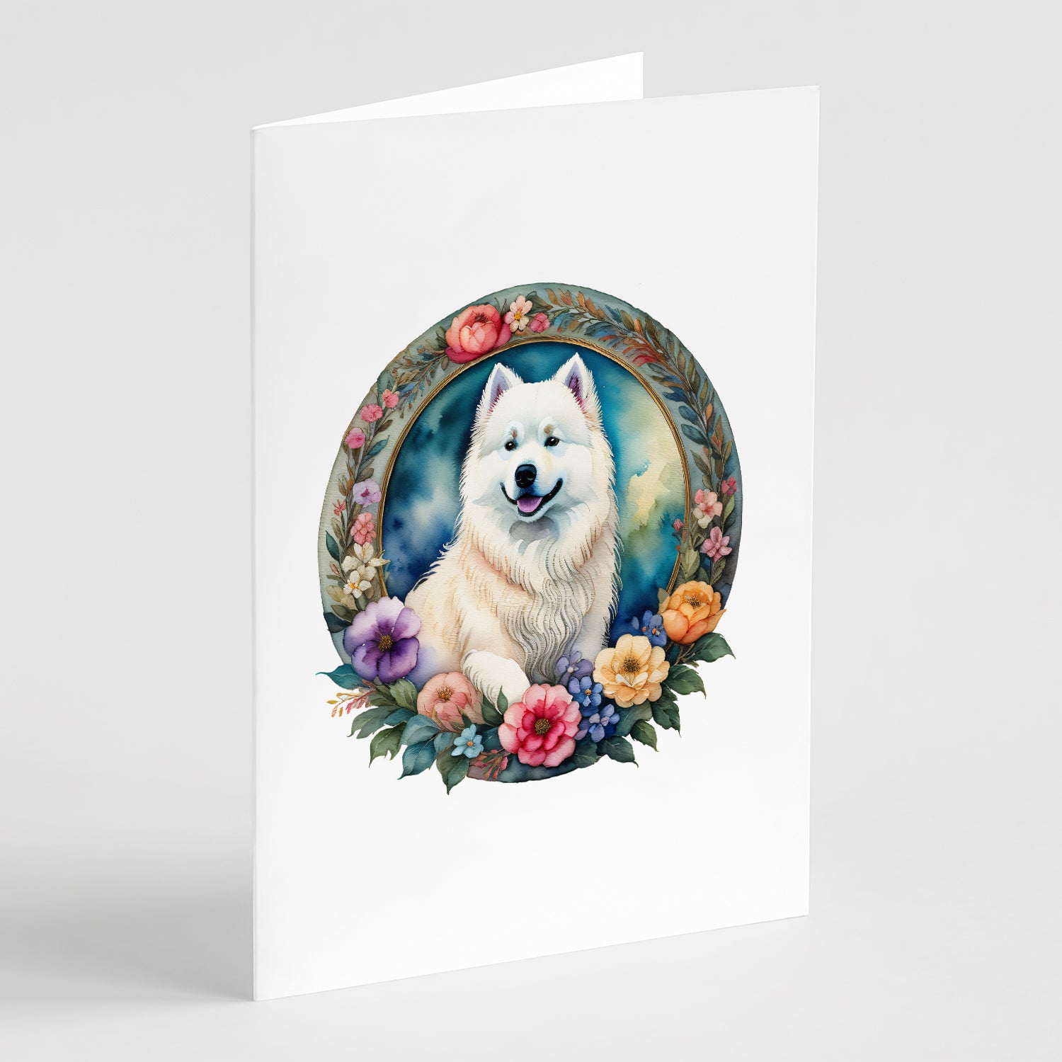 Buy this Samoyed and Flowers Greeting Cards and Envelopes Pack of 8