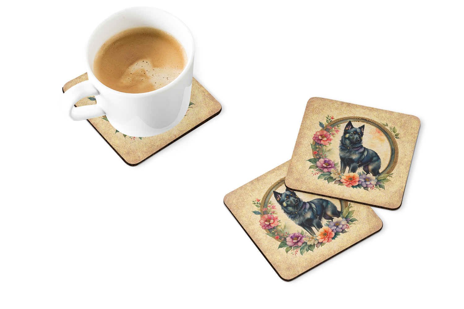 Buy this Schipperke and Flowers Foam Coasters
