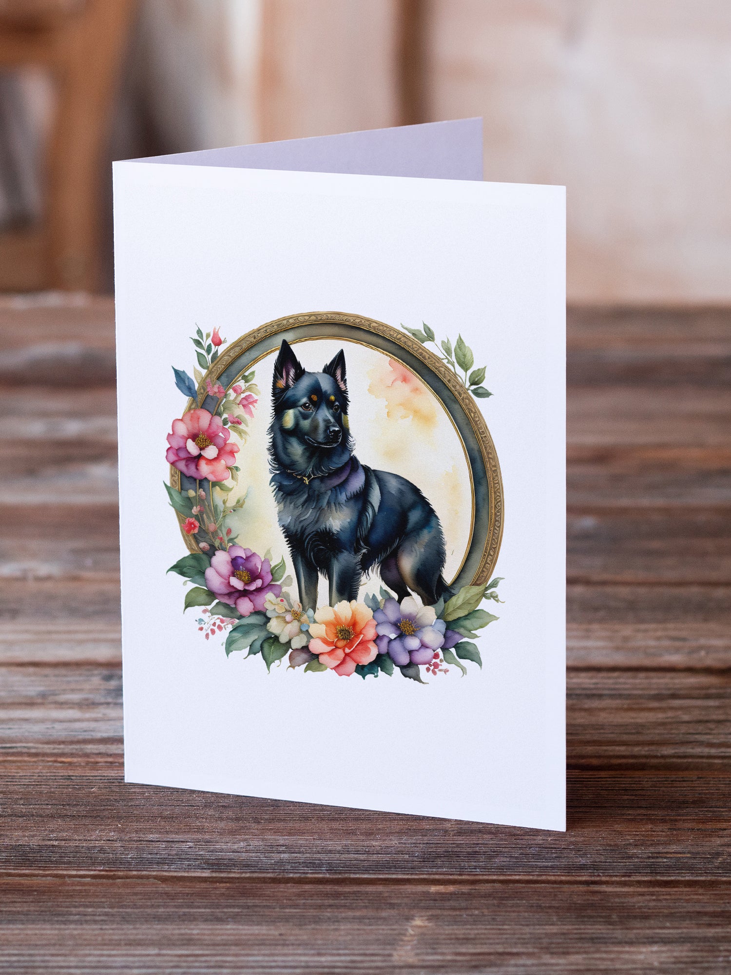 Buy this Schipperke and Flowers Greeting Cards and Envelopes Pack of 8