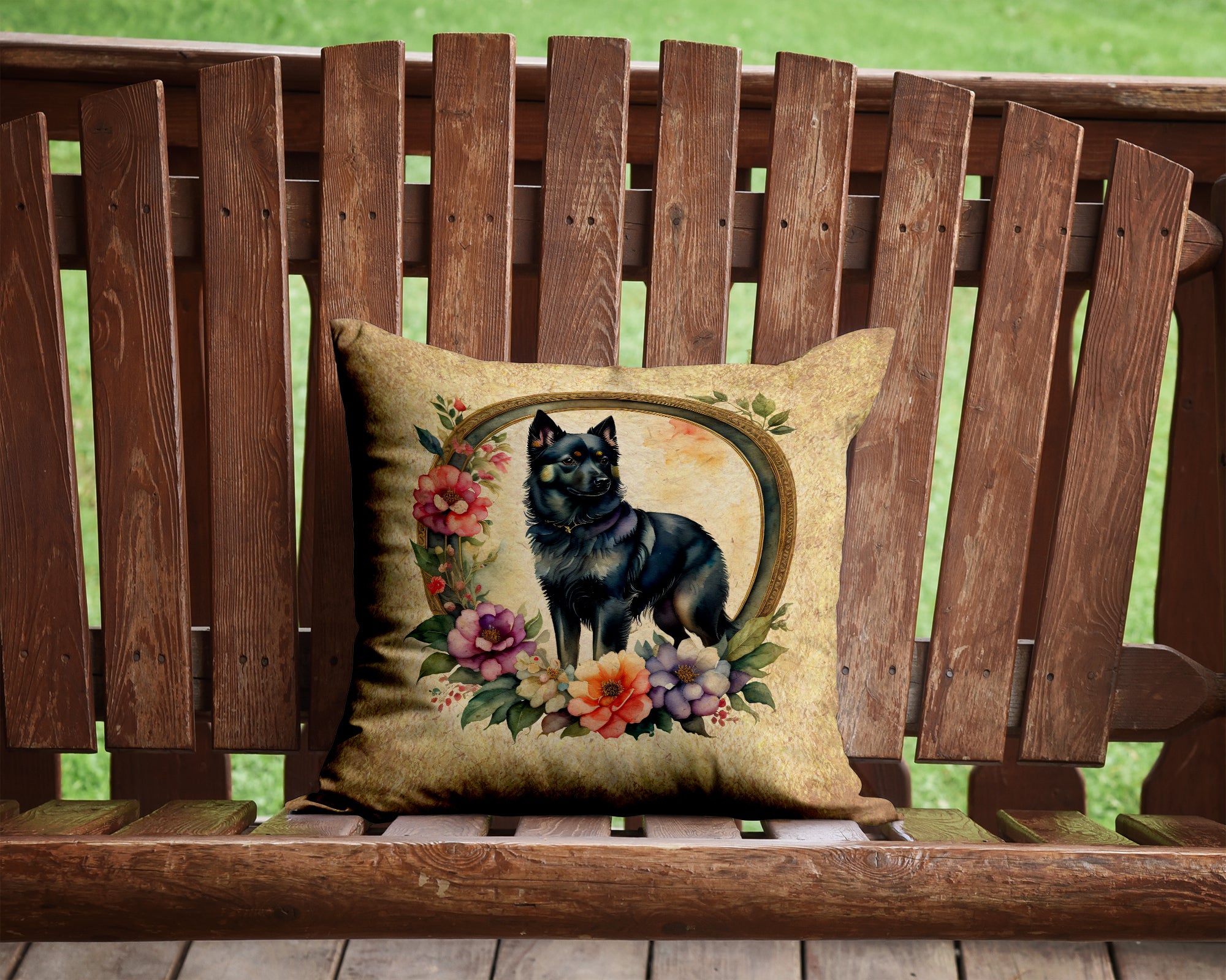 Buy this Schipperke and Flowers Fabric Decorative Pillow