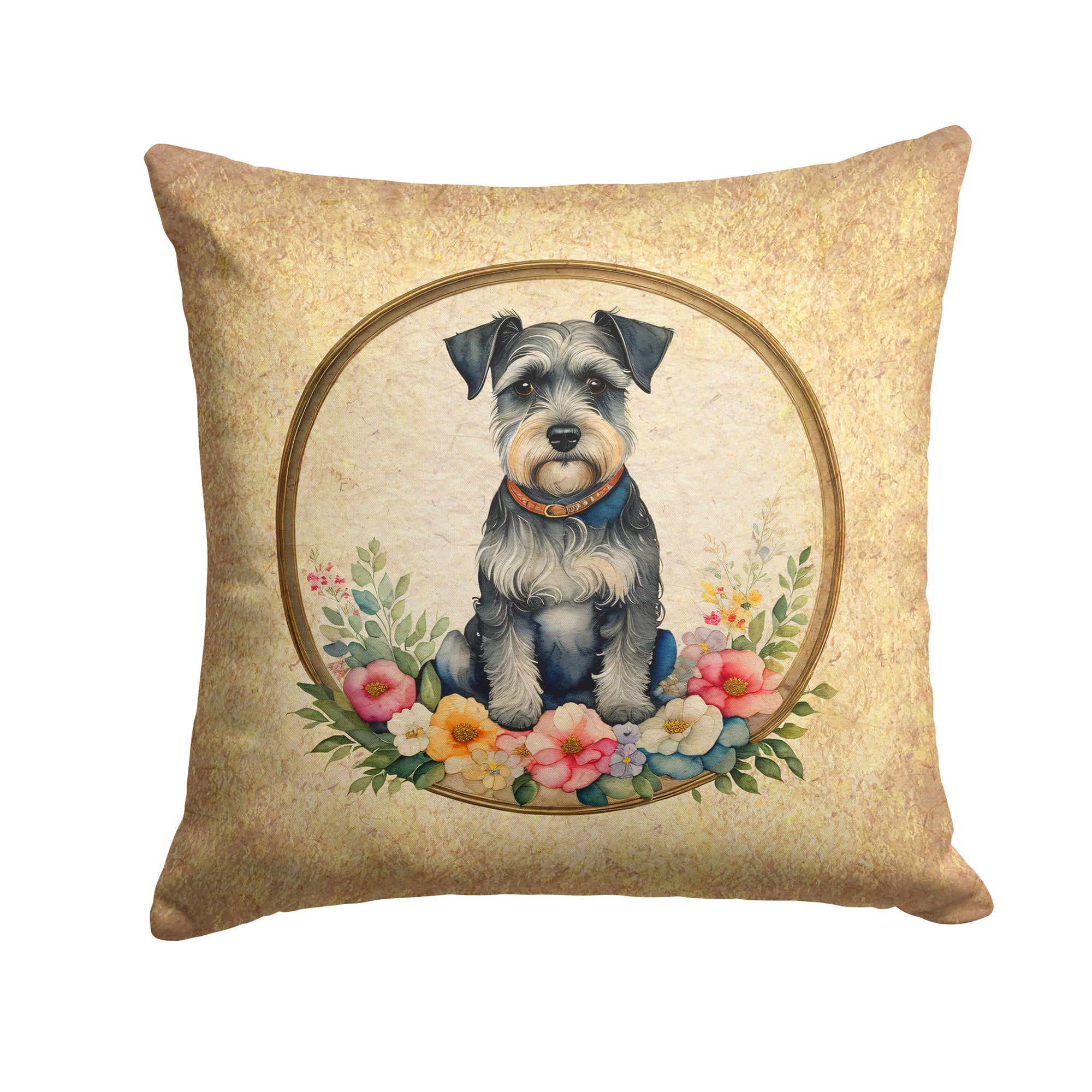 Buy this Schnauzer and Flowers Fabric Decorative Pillow
