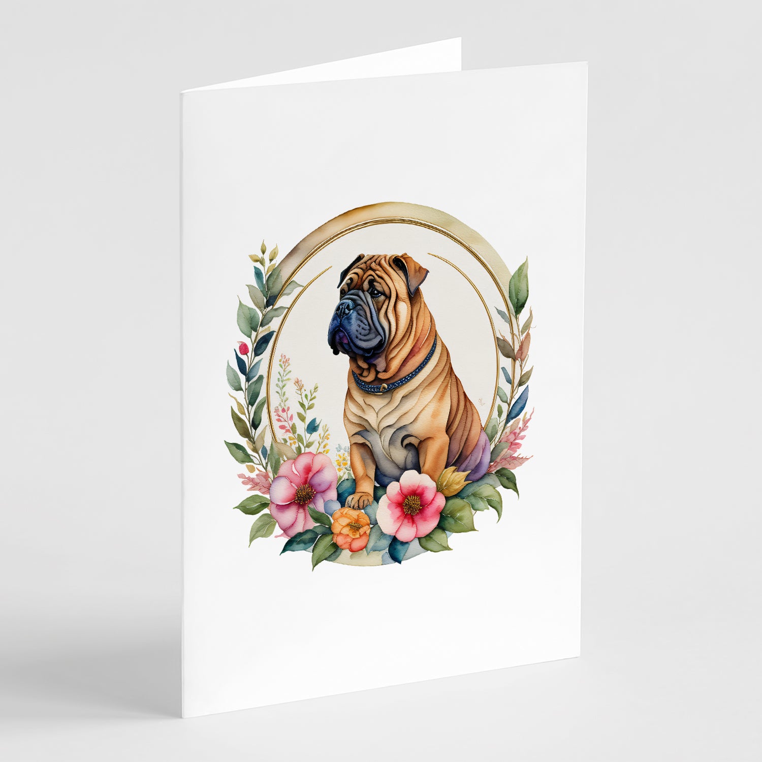 Buy this Shar Pei and Flowers Greeting Cards and Envelopes Pack of 8