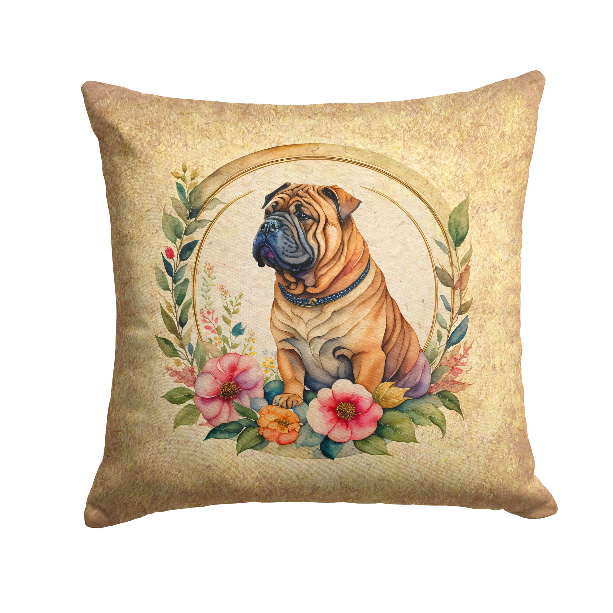 Buy this Shar Pei and Flowers Fabric Decorative Pillow