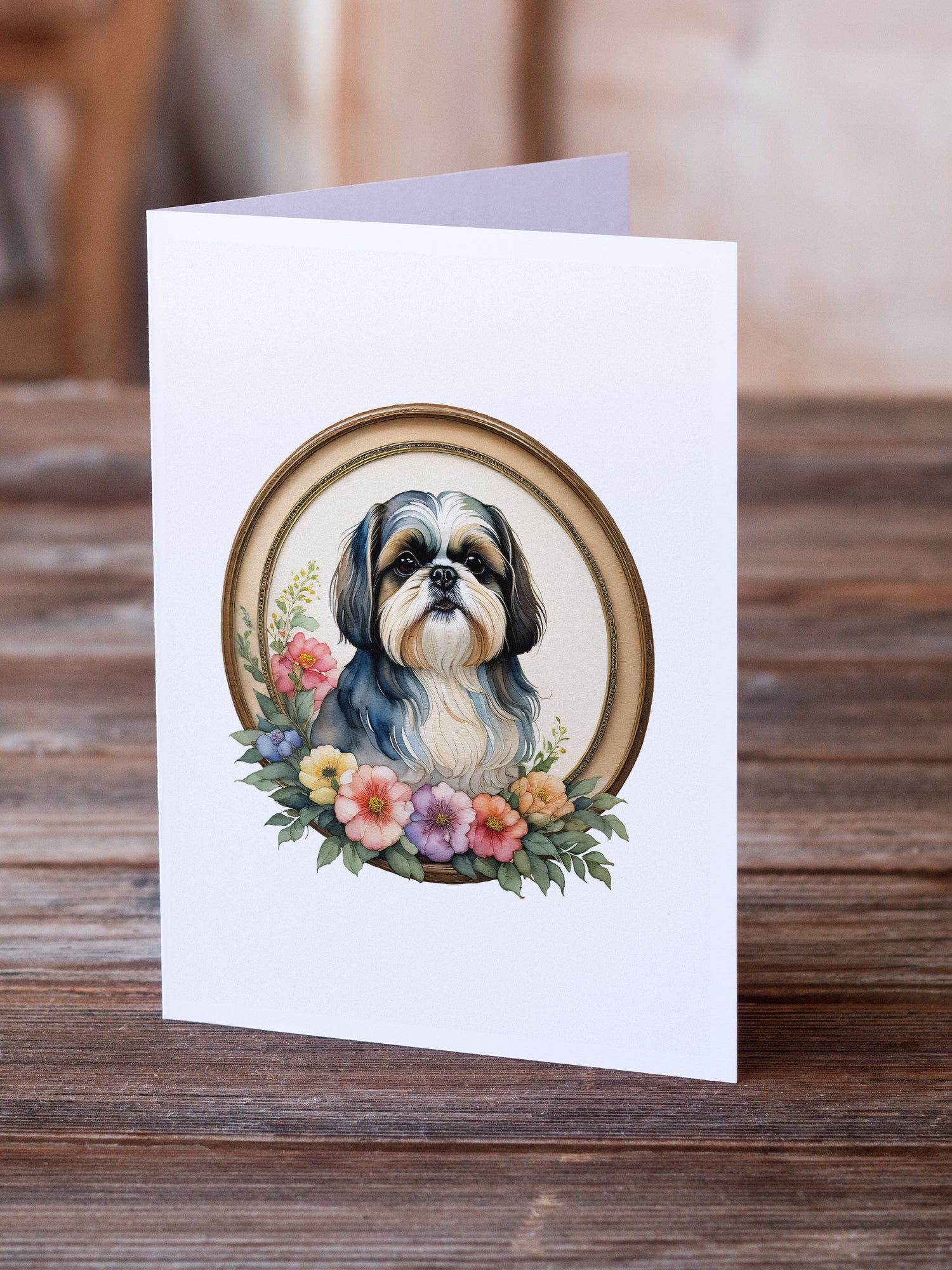 Buy this Shih Tzu and Flowers Greeting Cards and Envelopes Pack of 8