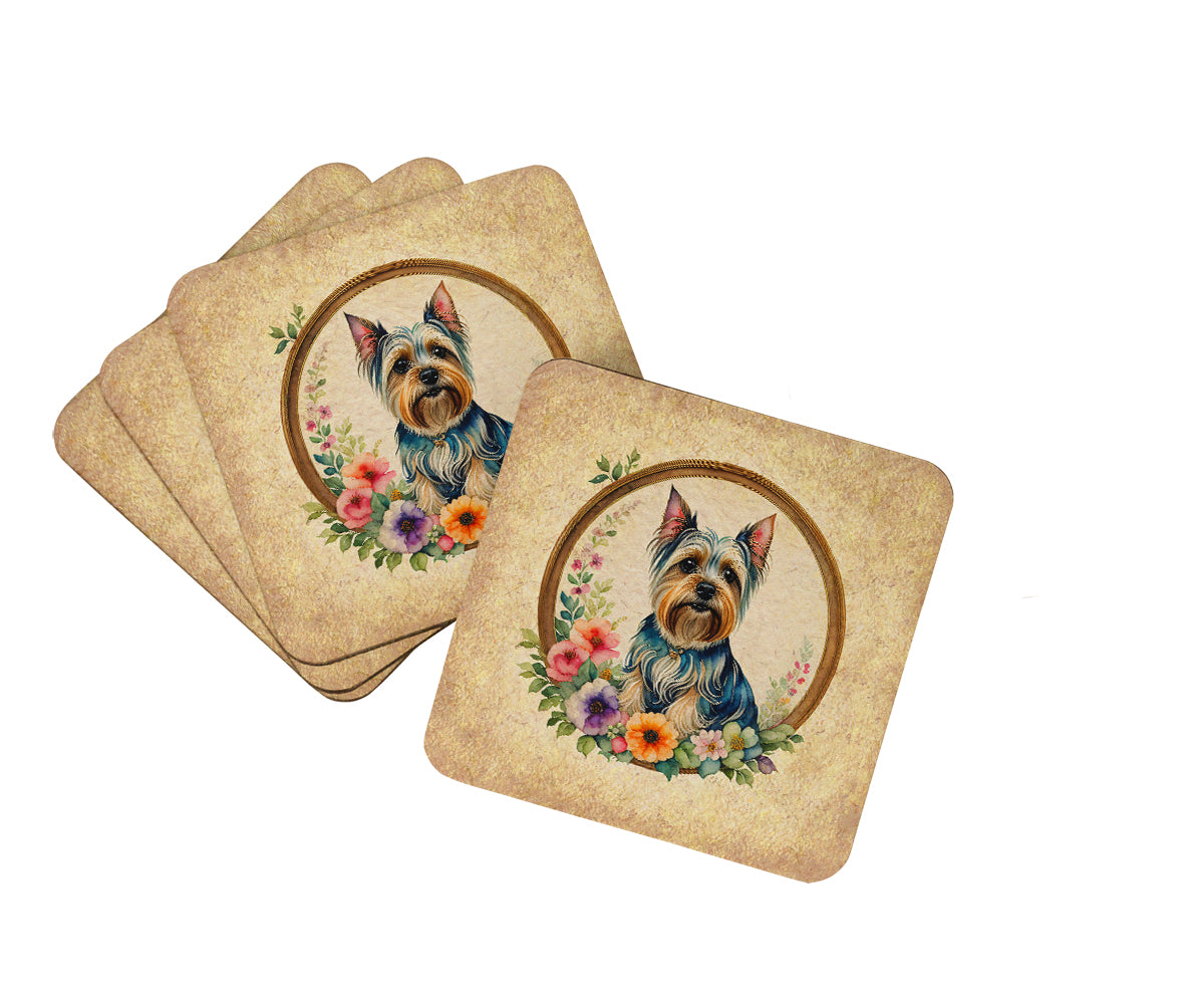 Buy this Silky Terrier and Flowers Foam Coasters
