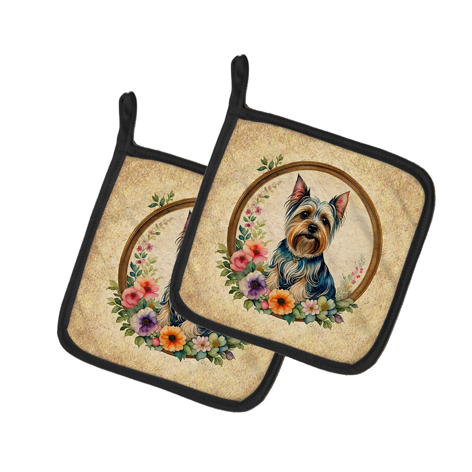 Buy this Silky Terrier and Flowers Pair of Pot Holders