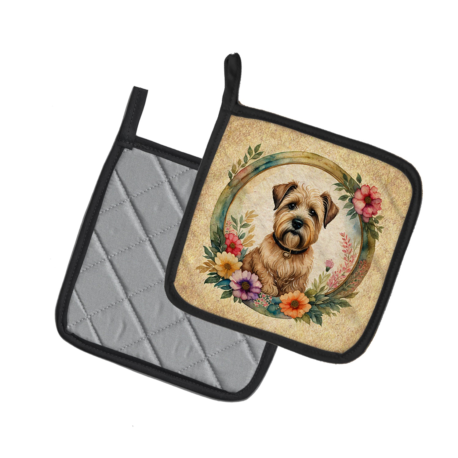 Buy this Wheaten Terrier and Flowers Pair of Pot Holders