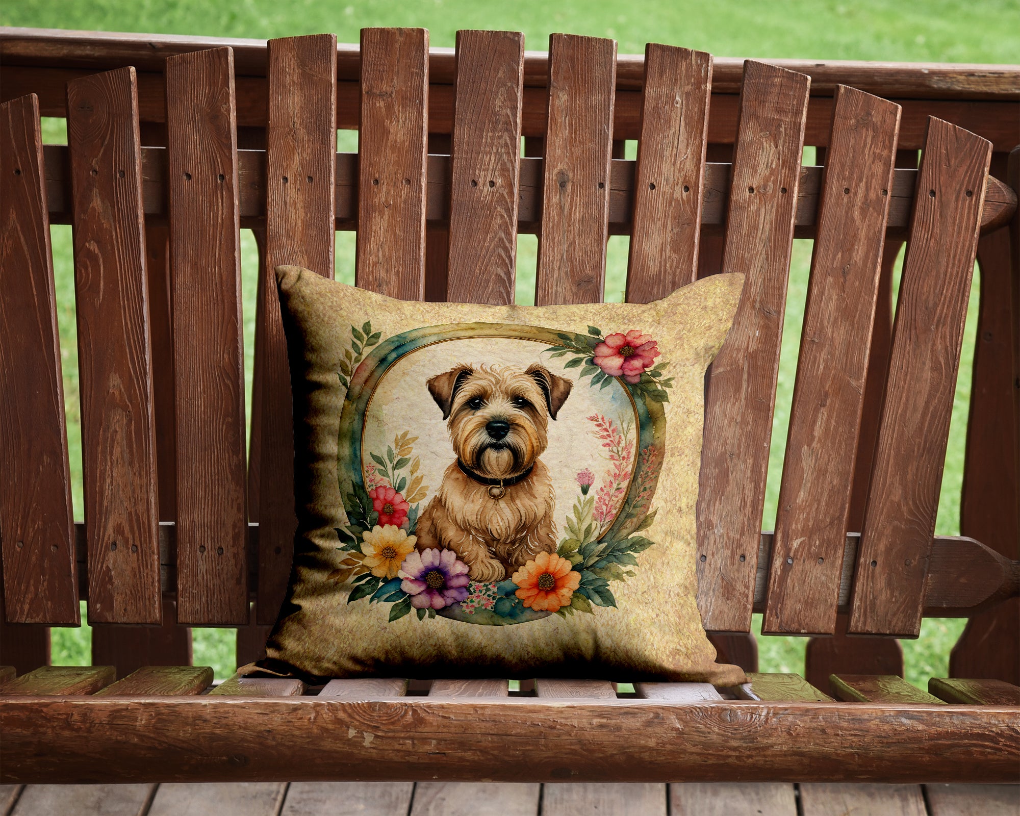Buy this Wheaten Terrier and Flowers Fabric Decorative Pillow