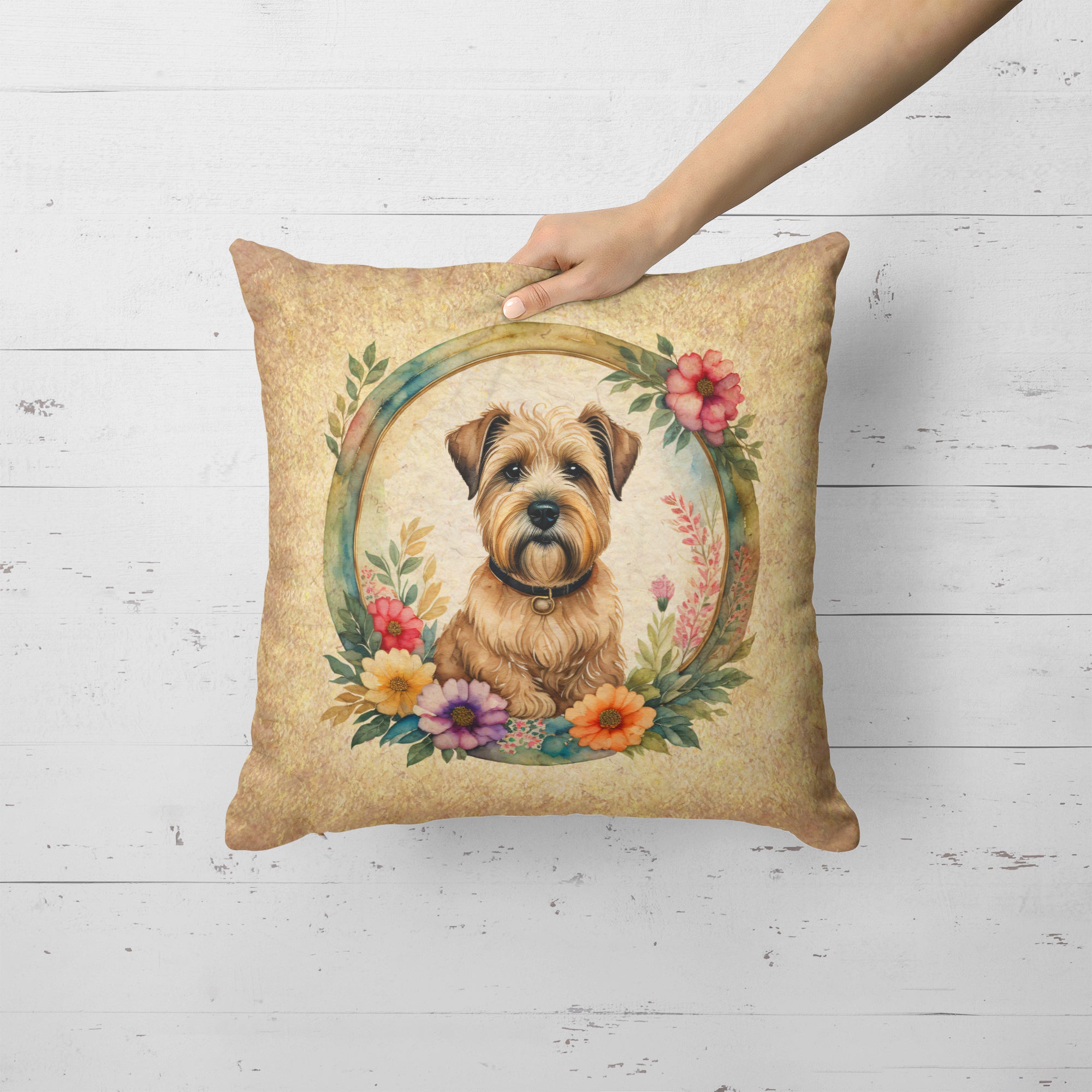 Buy this Wheaten Terrier and Flowers Fabric Decorative Pillow