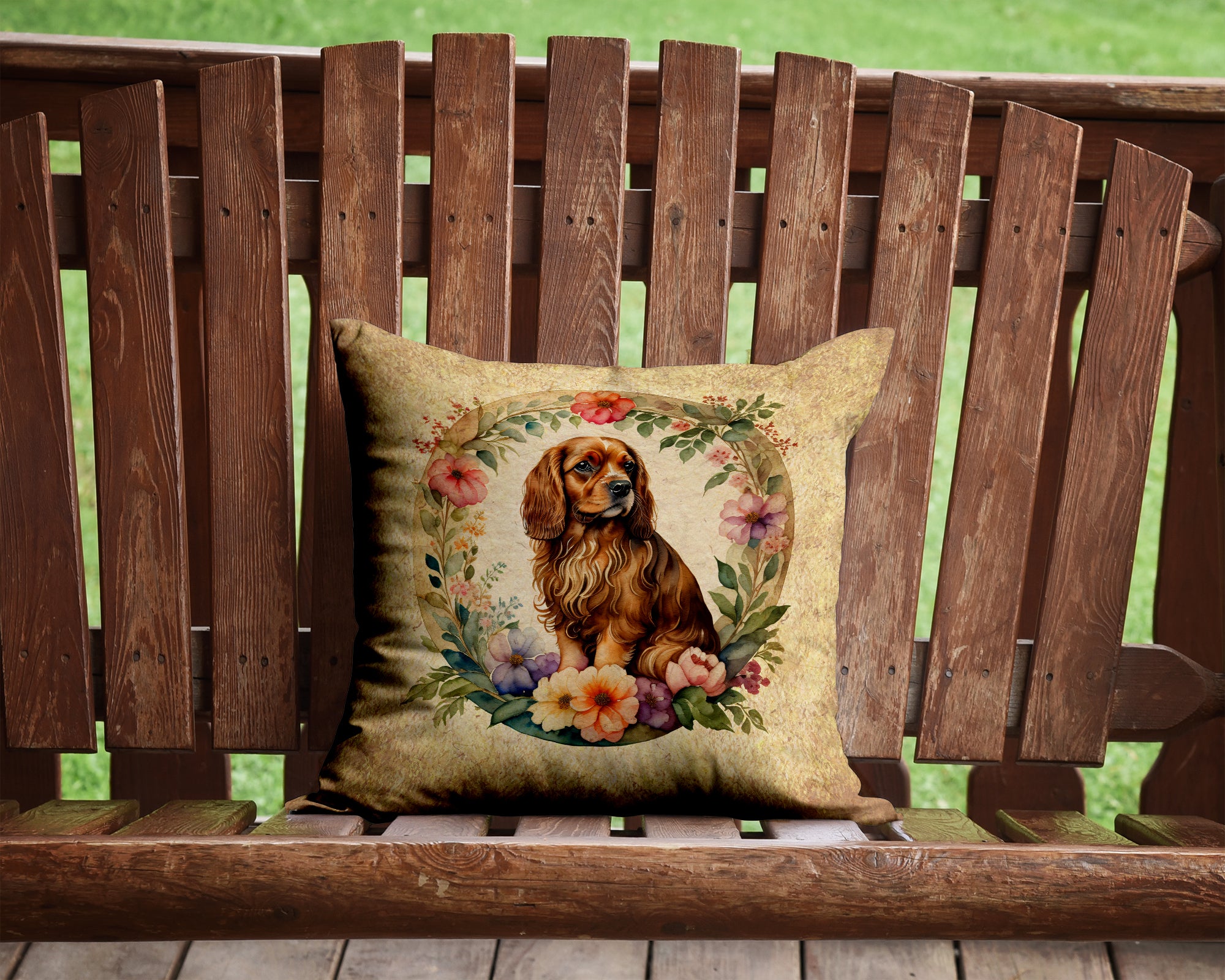 Buy this Sussex Spaniel and Flowers Fabric Decorative Pillow