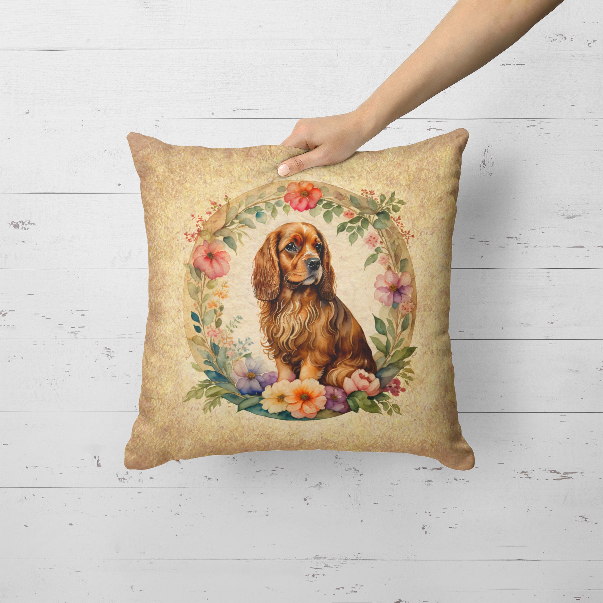 Buy this Sussex Spaniel and Flowers Fabric Decorative Pillow