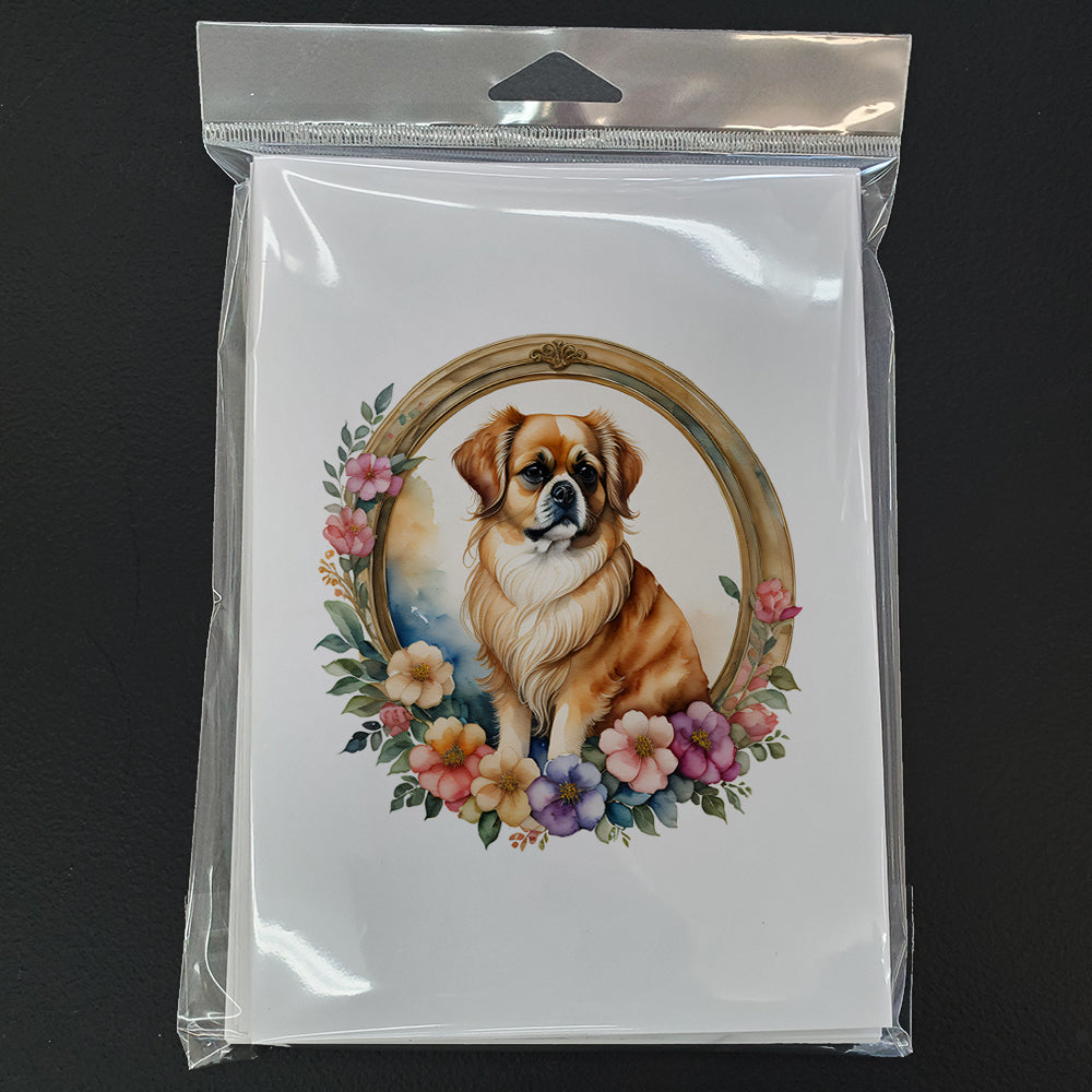 Tibetan Spaniel and Flowers Greeting Cards and Envelopes Pack of 8