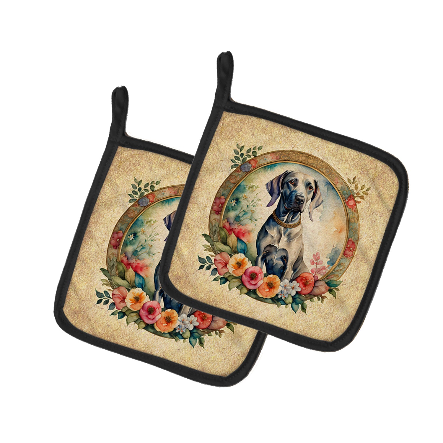 Buy this Weimaraner and Flowers Pair of Pot Holders