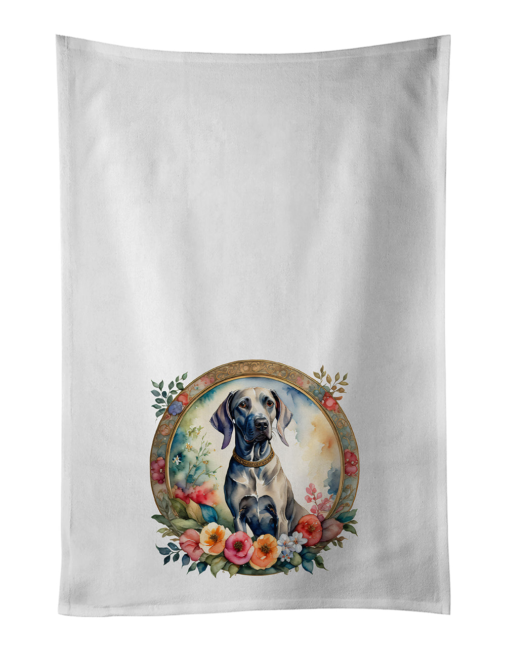 Buy this Weimaraner and Flowers Kitchen Towel Set of 2