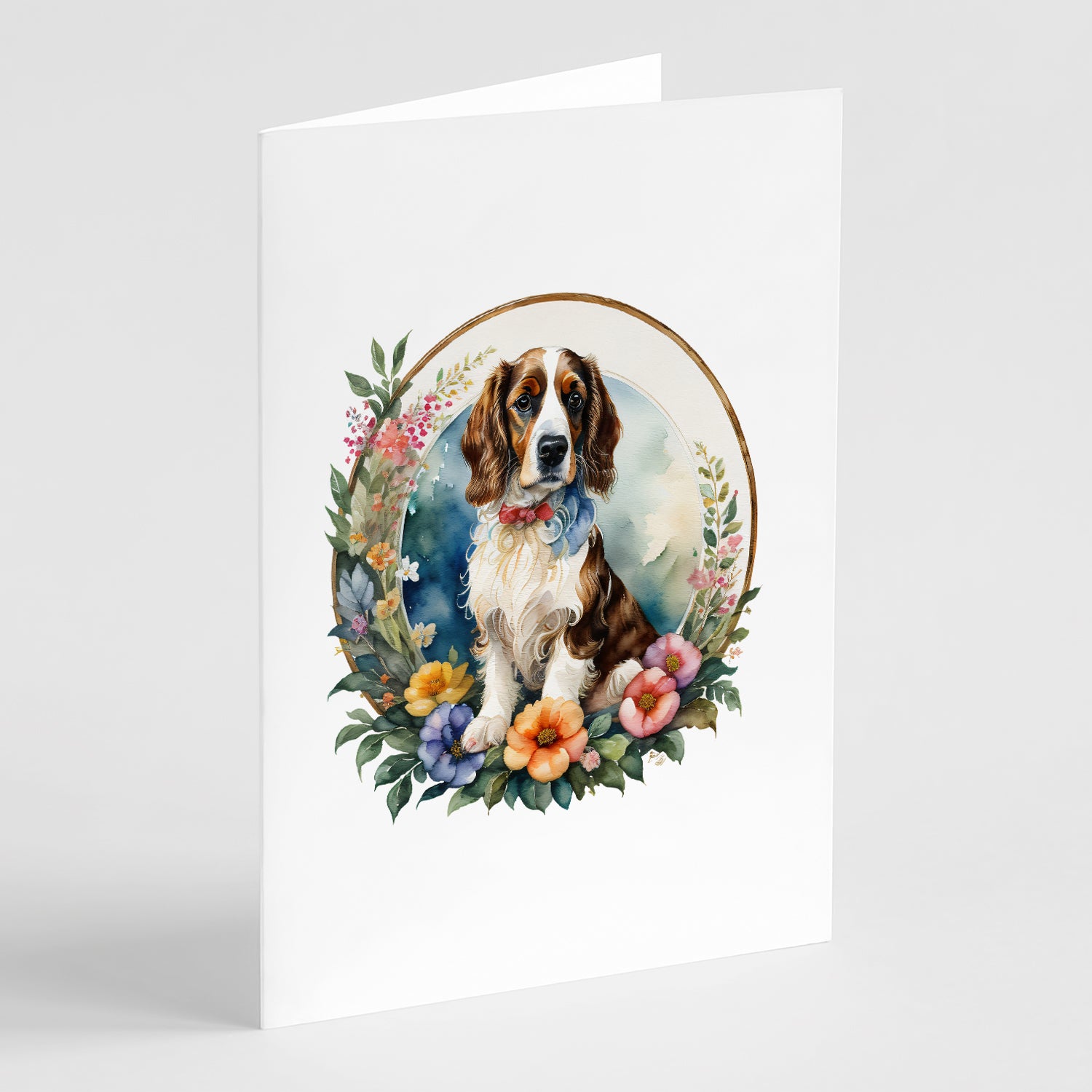 Buy this Welsh Springer Spaniel and Flowers Greeting Cards and Envelopes Pack of 8