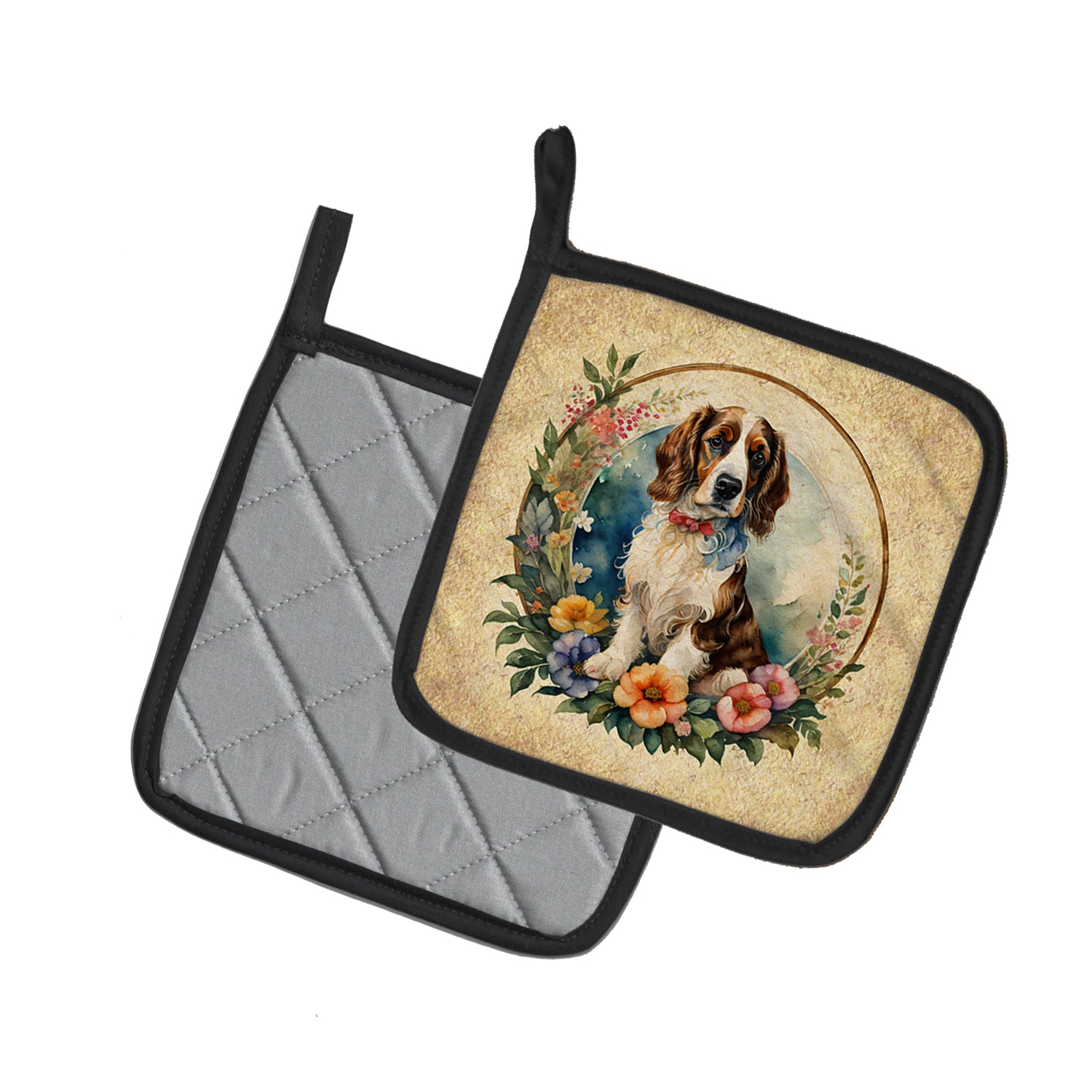 Buy this Welsh Springer Spaniel and Flowers Pair of Pot Holders