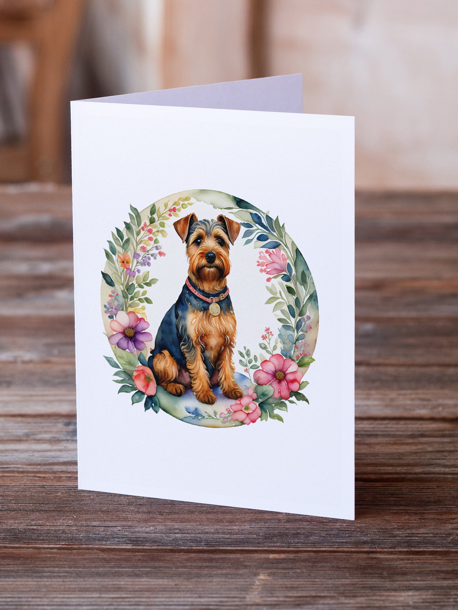 Welsh Terrier and Flowers Greeting Cards and Envelopes Pack of 8