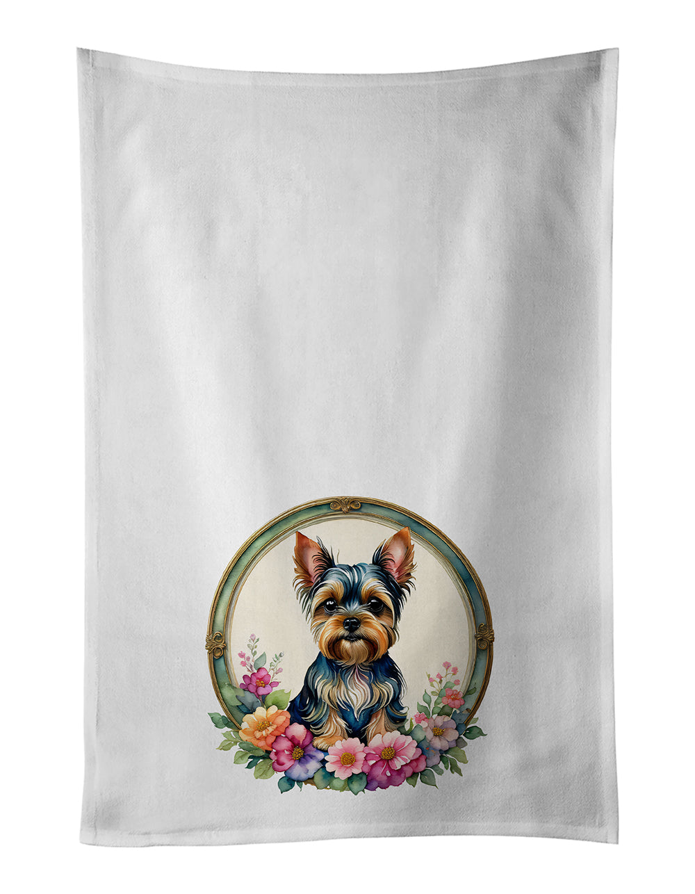 Buy this Yorkshire Terrier and Flowers Kitchen Towel Set of 2
