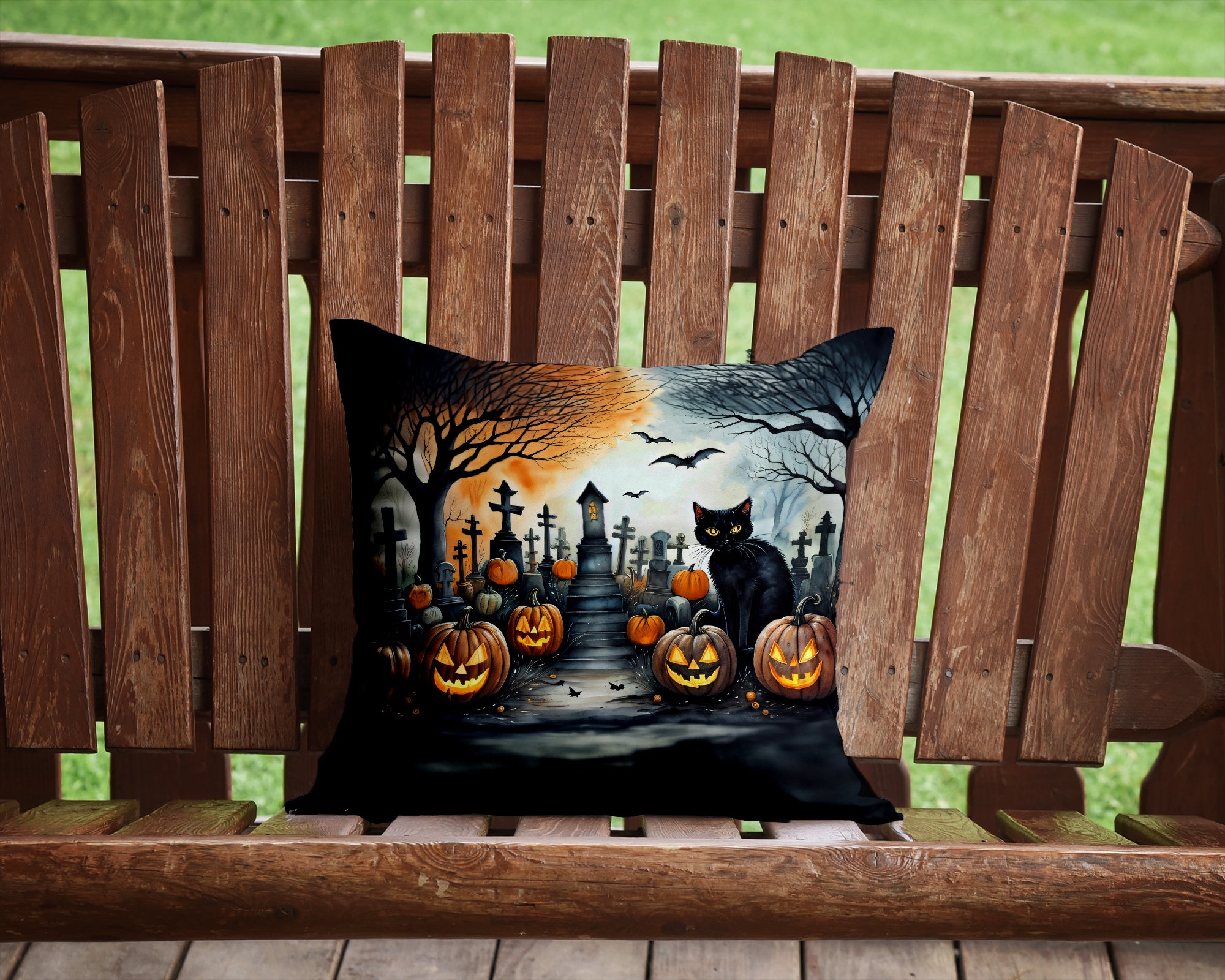 Black Cat Spooky Halloween Fabric Decorative Pillow