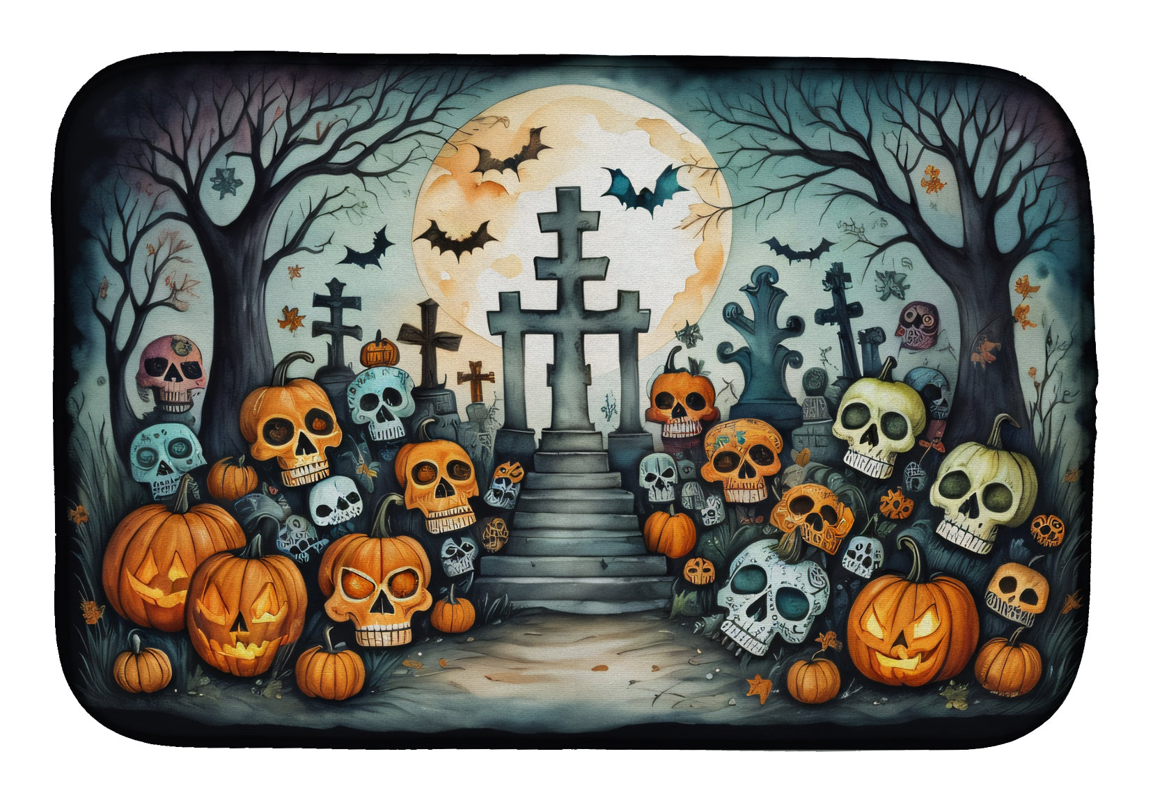 Buy this Calaveras Sugar Skulls Spooky Halloween Dish Drying Mat