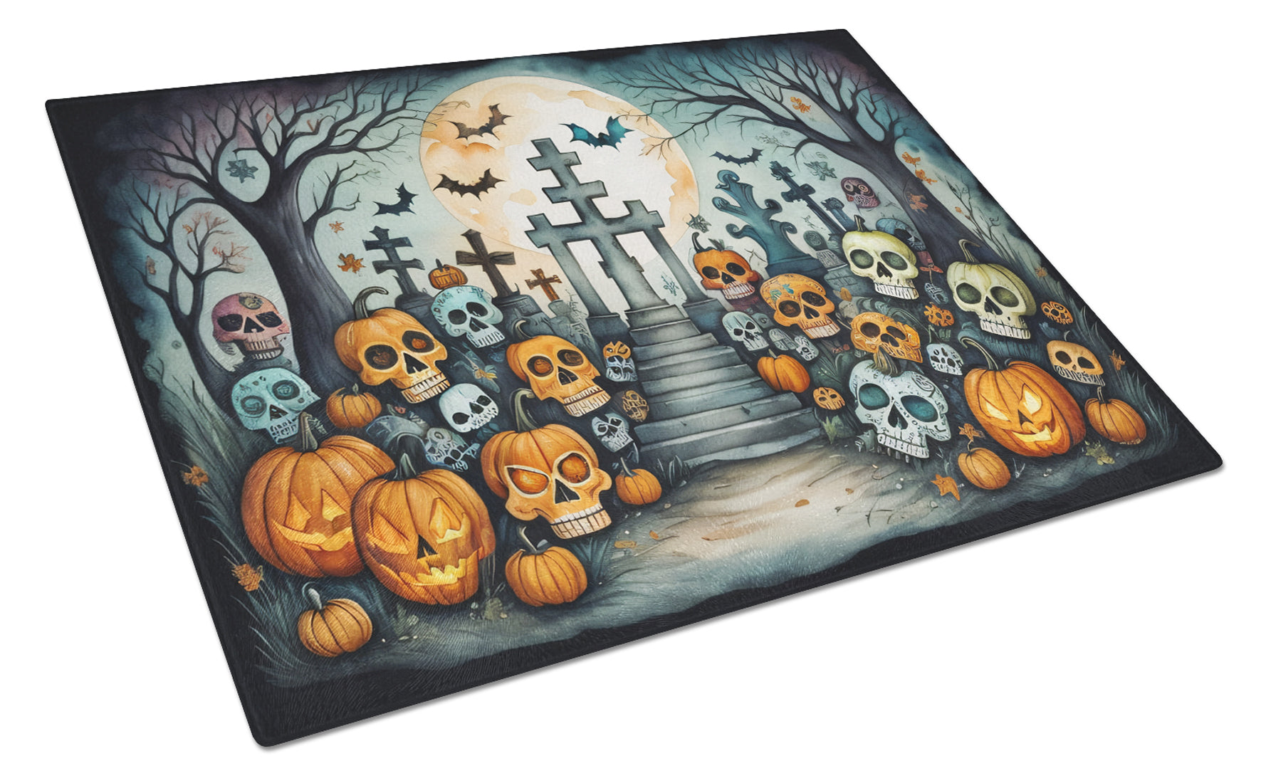 Buy this Calaveras Sugar Skulls Spooky Halloween Glass Cutting Board Large