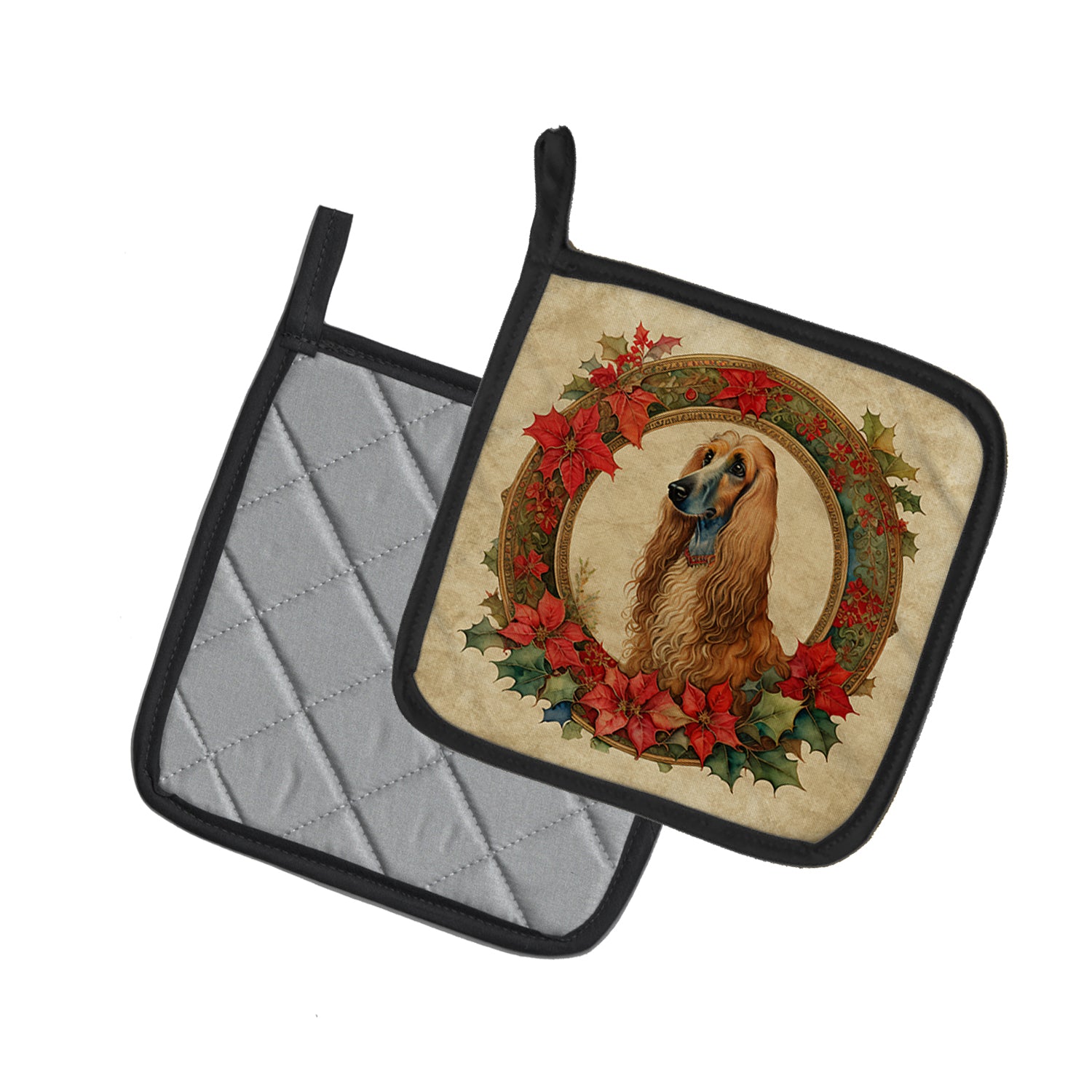 Buy this Afghan Hound Christmas Flowers Pair of Pot Holders