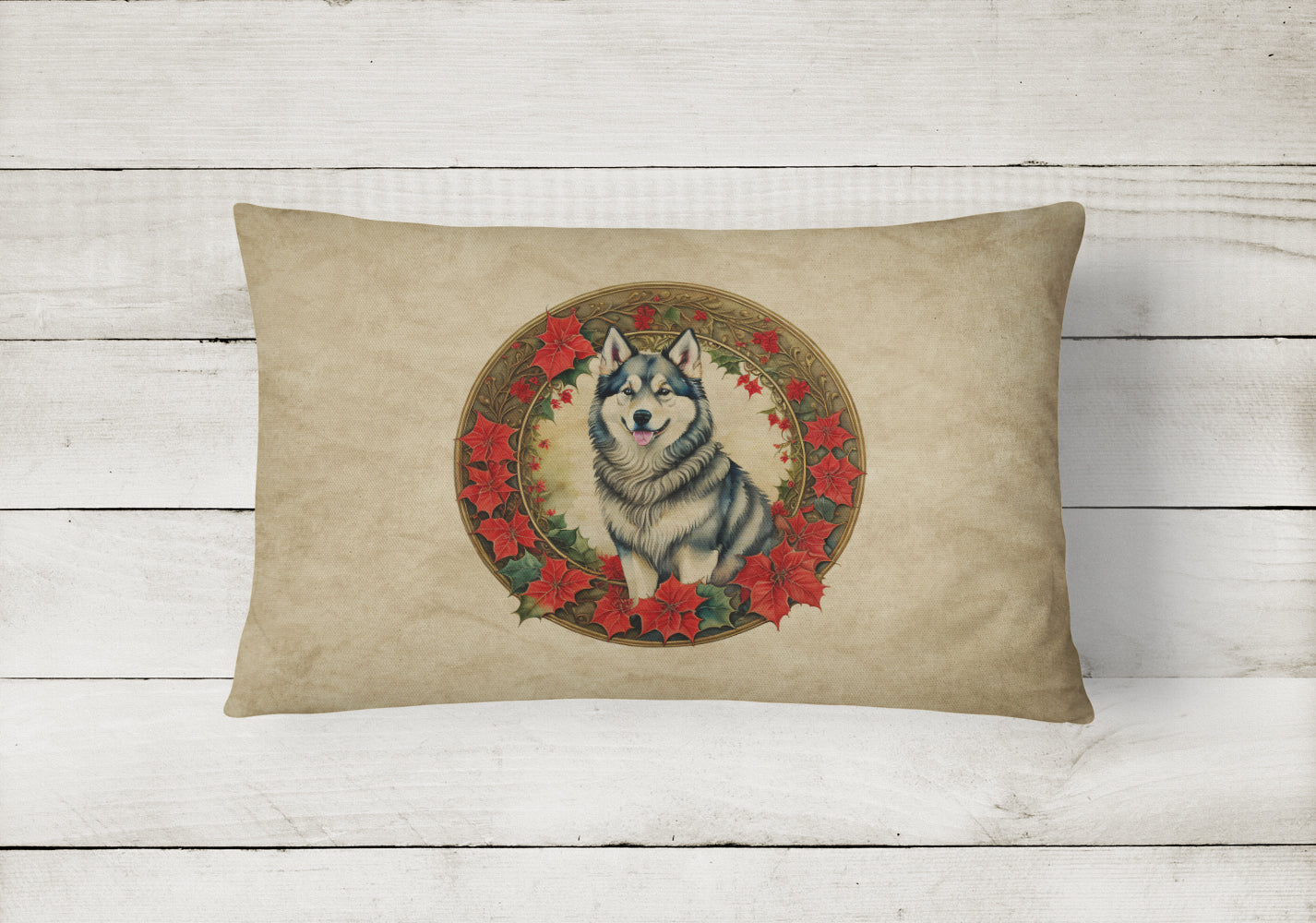 Buy this Alaskan Malamute Christmas Flowers Throw Pillow