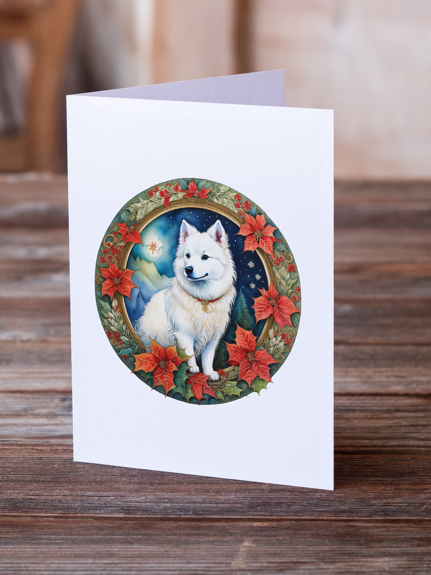 Buy this American Eskimo Christmas Flowers Greeting Cards Pack of 8