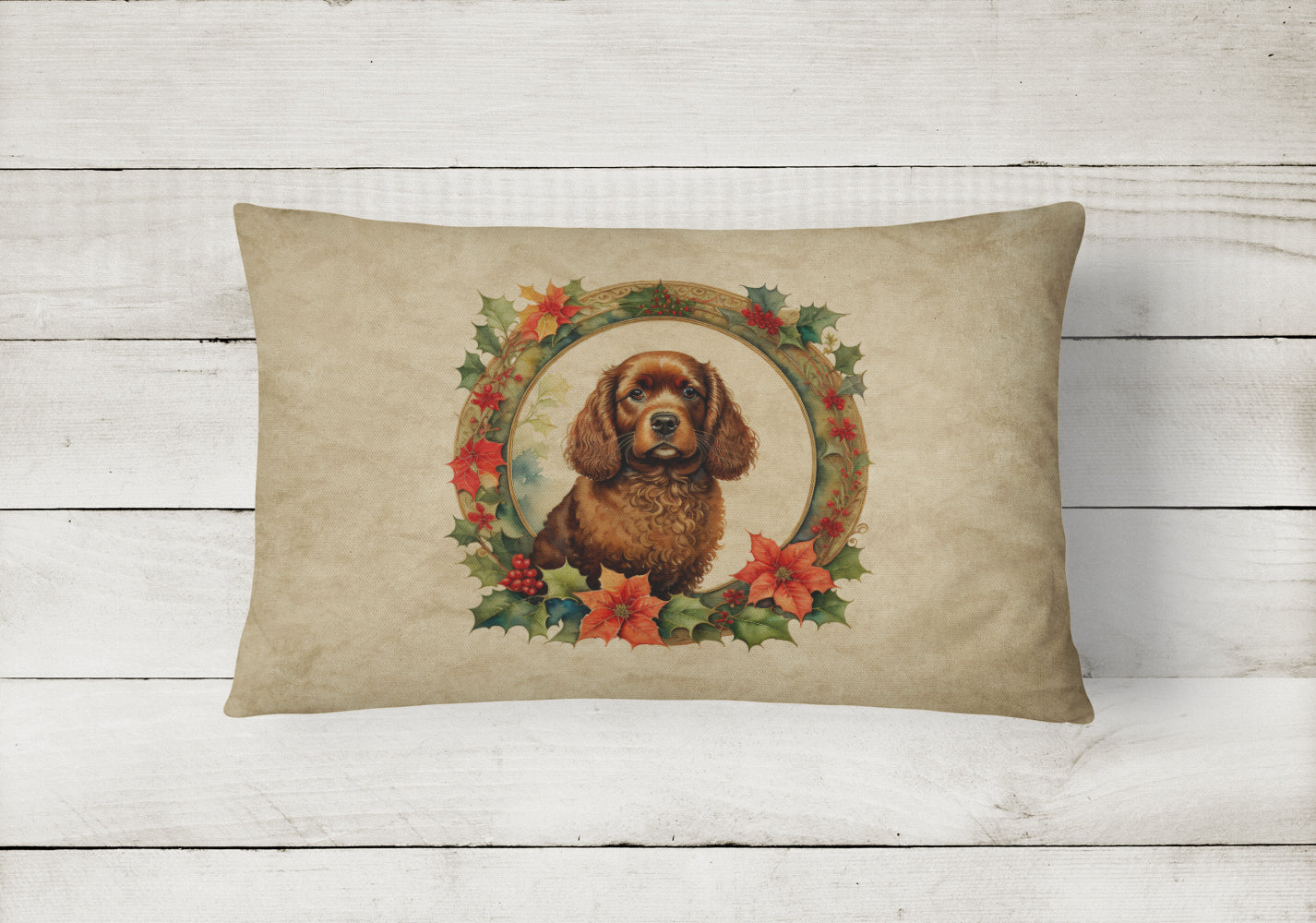 Buy this American Water Spaniel Christmas Flowers Throw Pillow