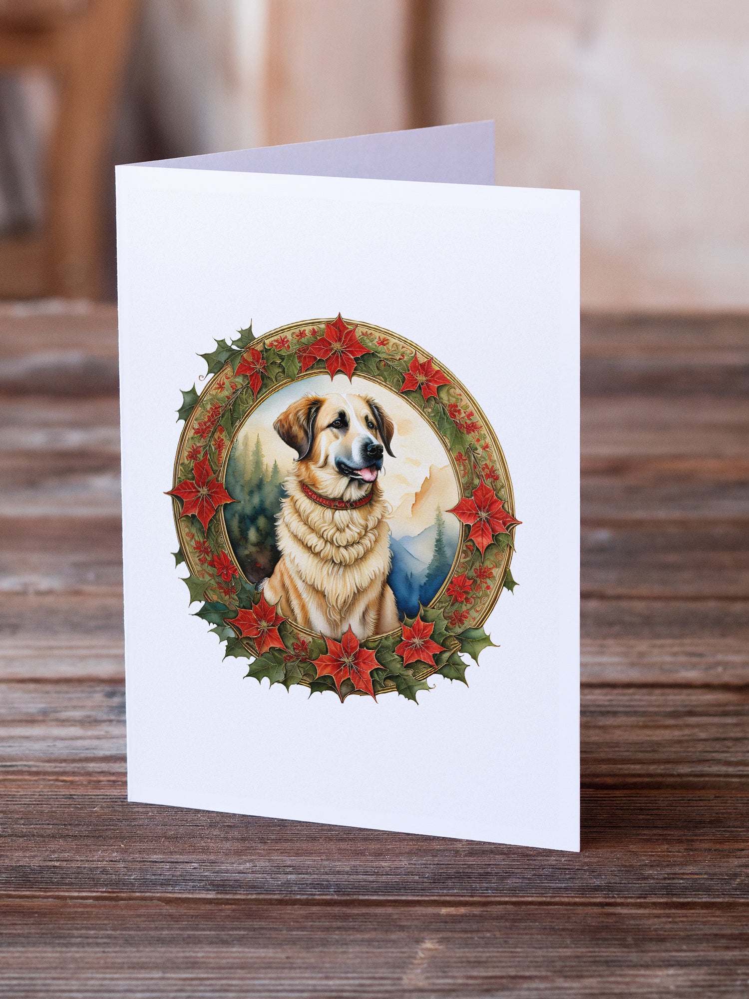 Buy this Anatolian Shepherd Dog Christmas Flowers Greeting Cards Pack of 8