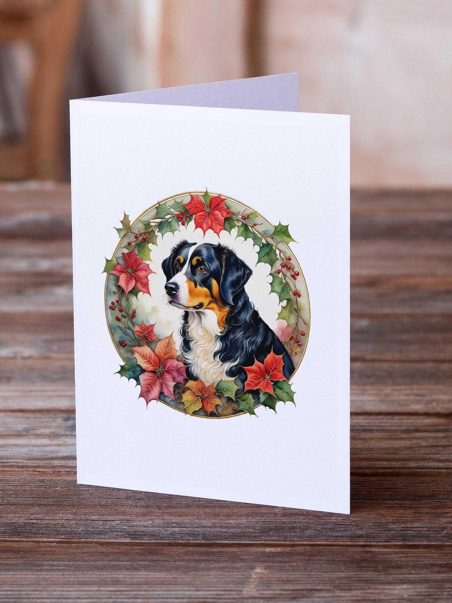 Appenzeller Sennenhund Christmas Flowers Greeting Cards Pack of 8