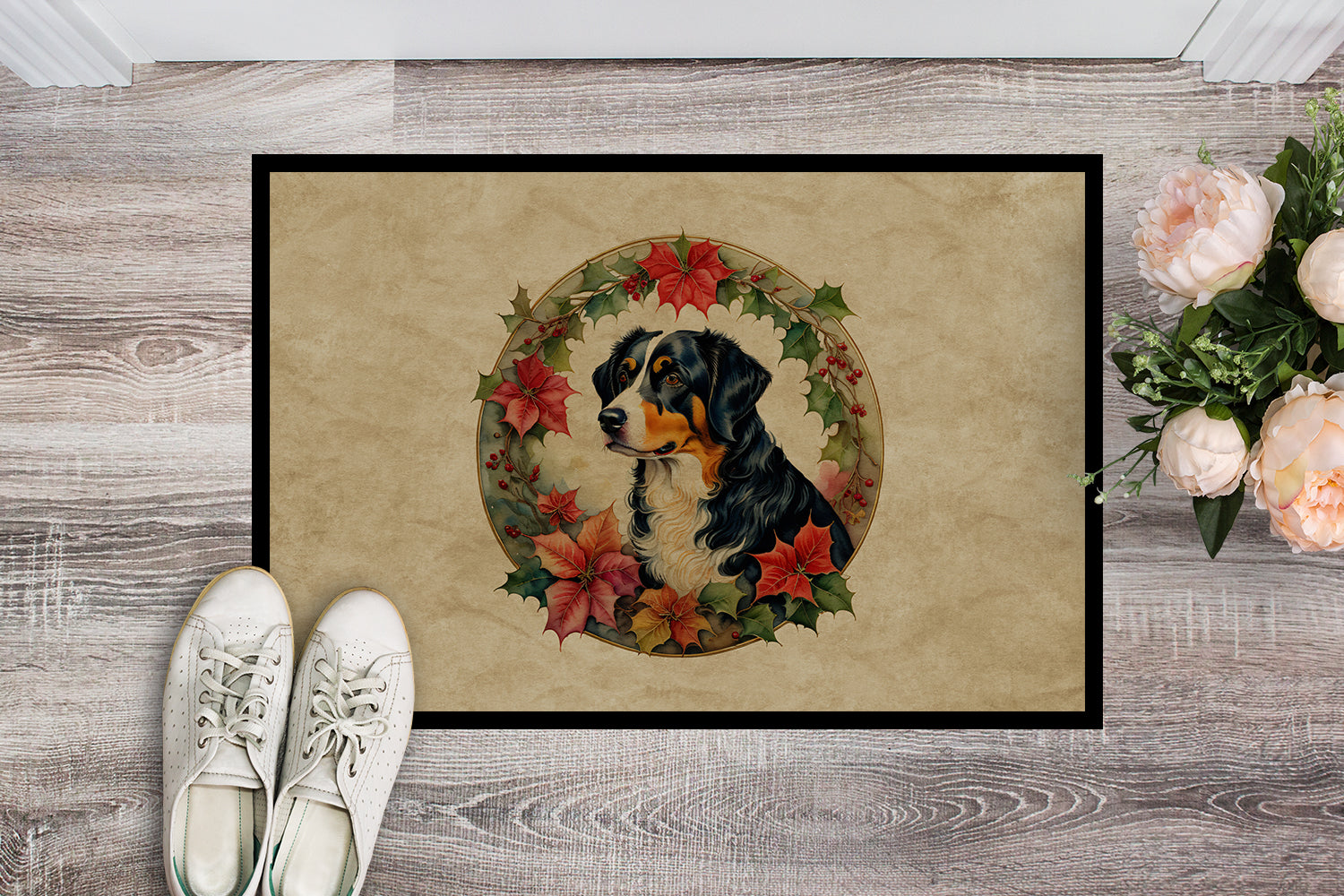 Buy this Appenzeller Sennenhund Christmas Flowers Doormat