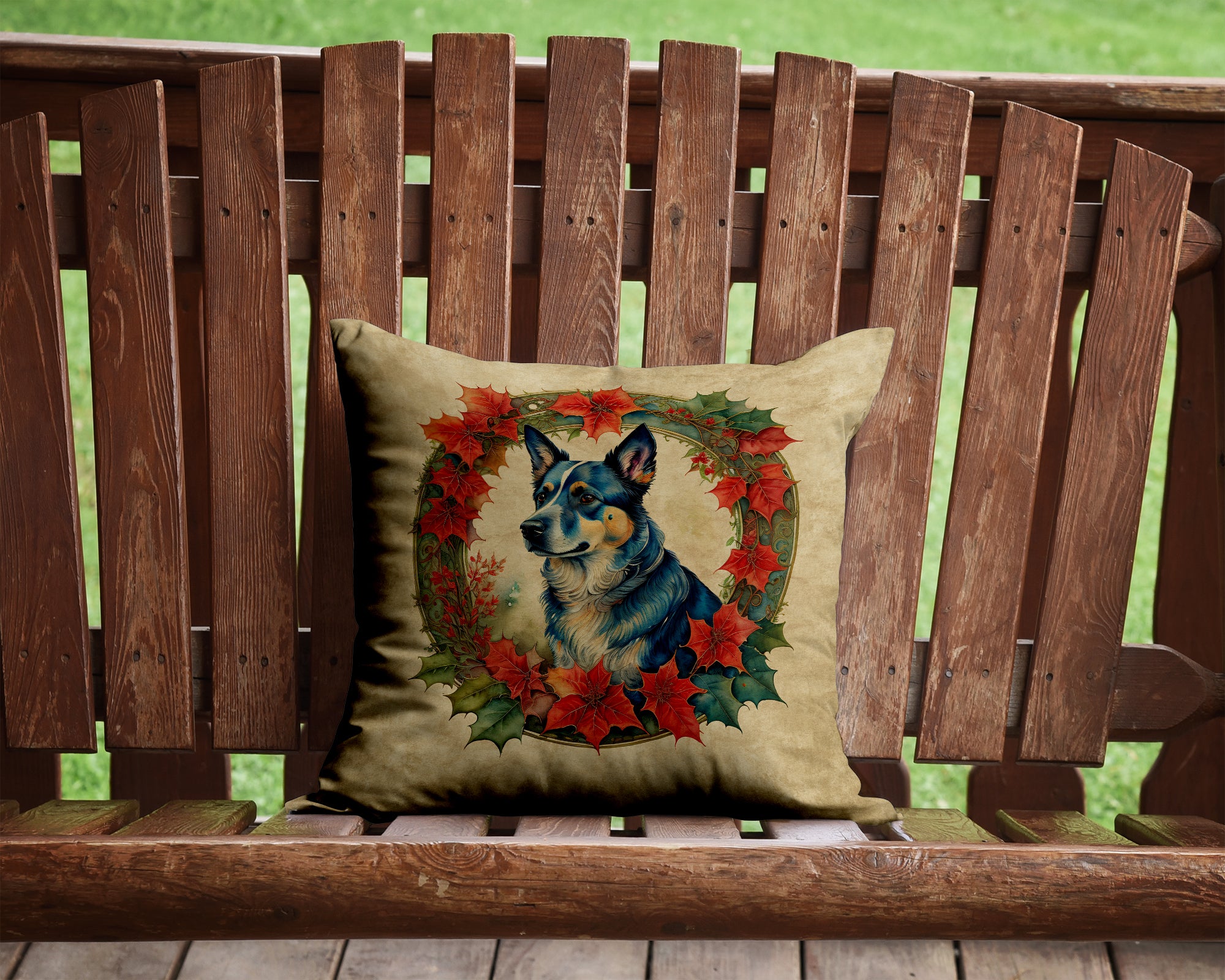Buy this Australian Cattle Dog Christmas Flowers Throw Pillow