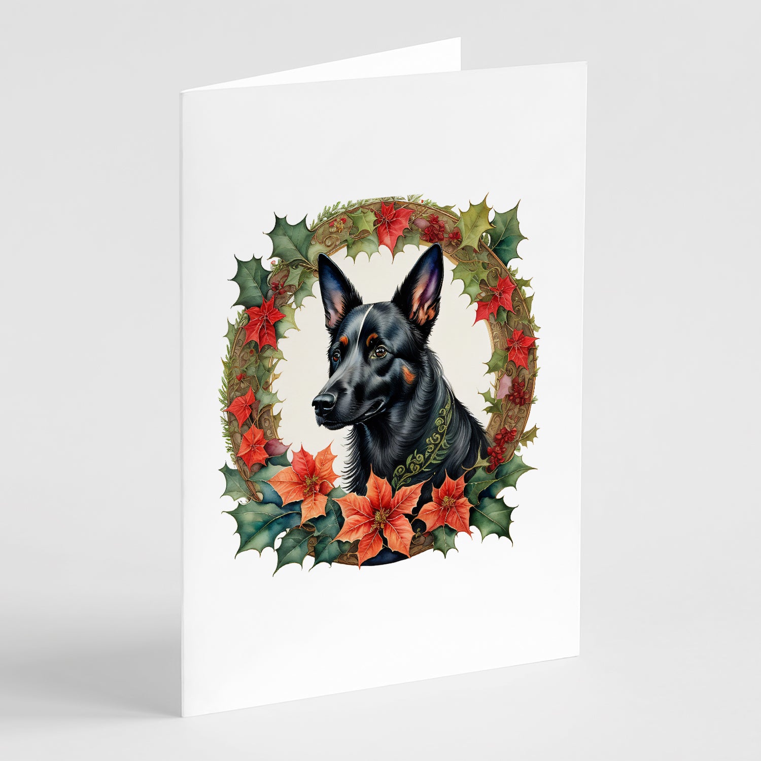 Buy this Australian Kelpie Christmas Flowers Greeting Cards Pack of 8