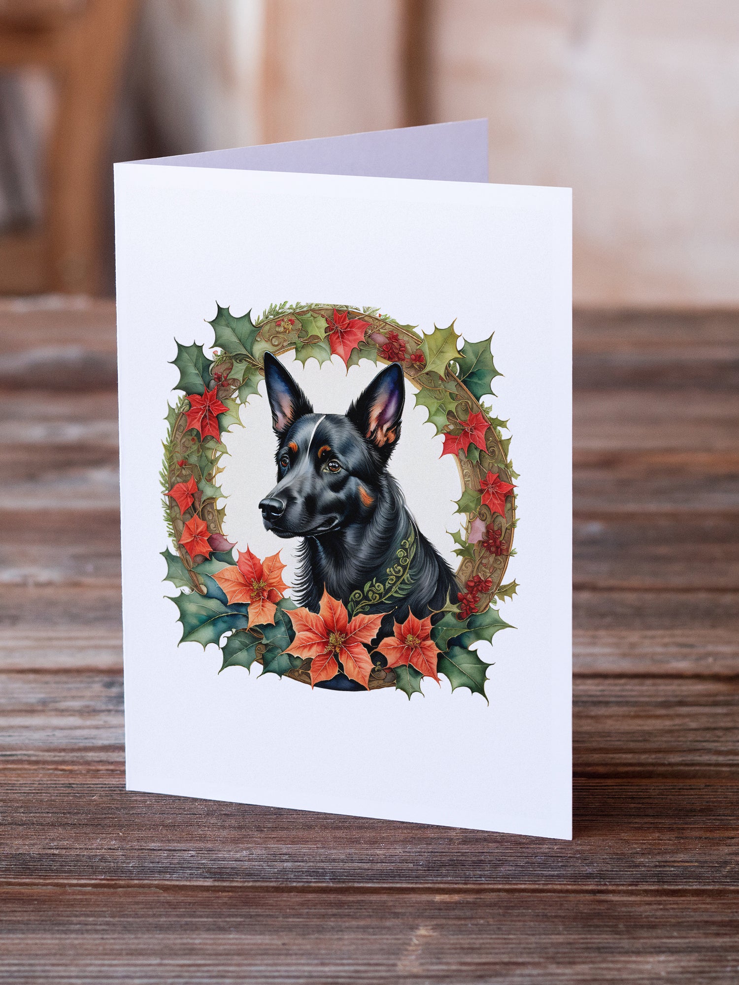 Buy this Australian Kelpie Christmas Flowers Greeting Cards Pack of 8