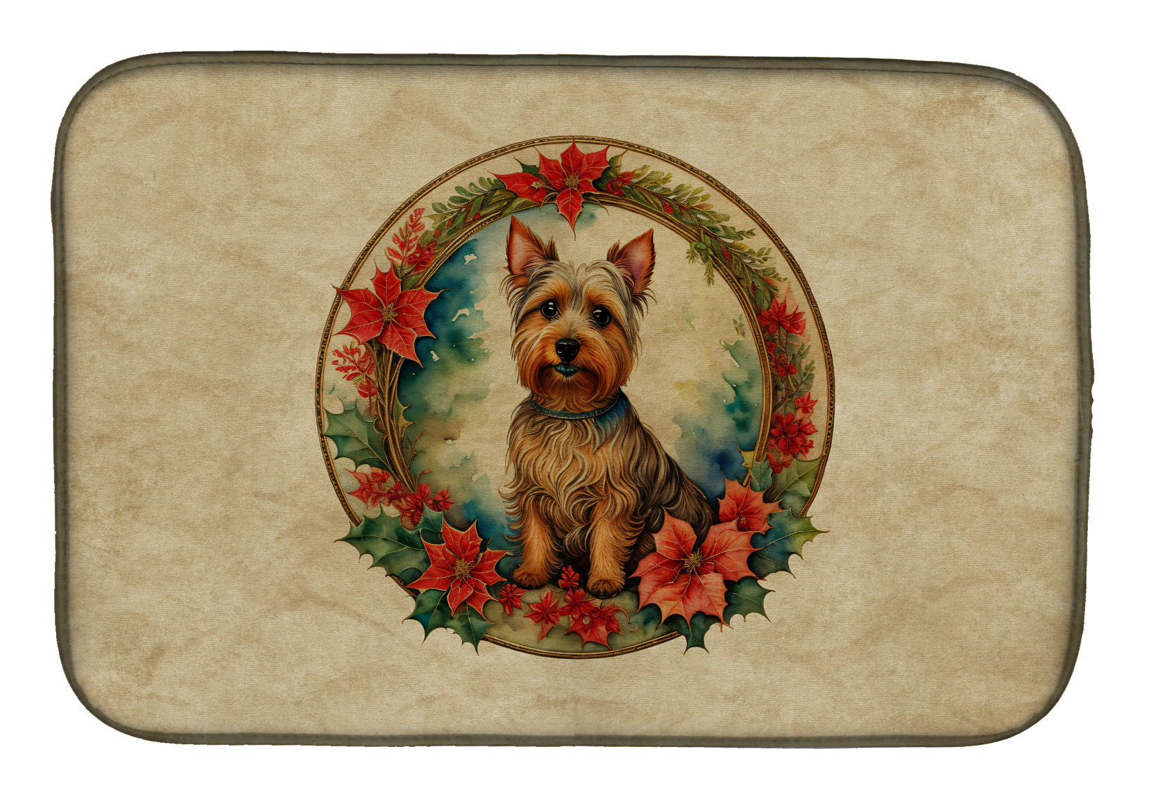 Buy this Australian Terrier Christmas Flowers Dish Drying Mat