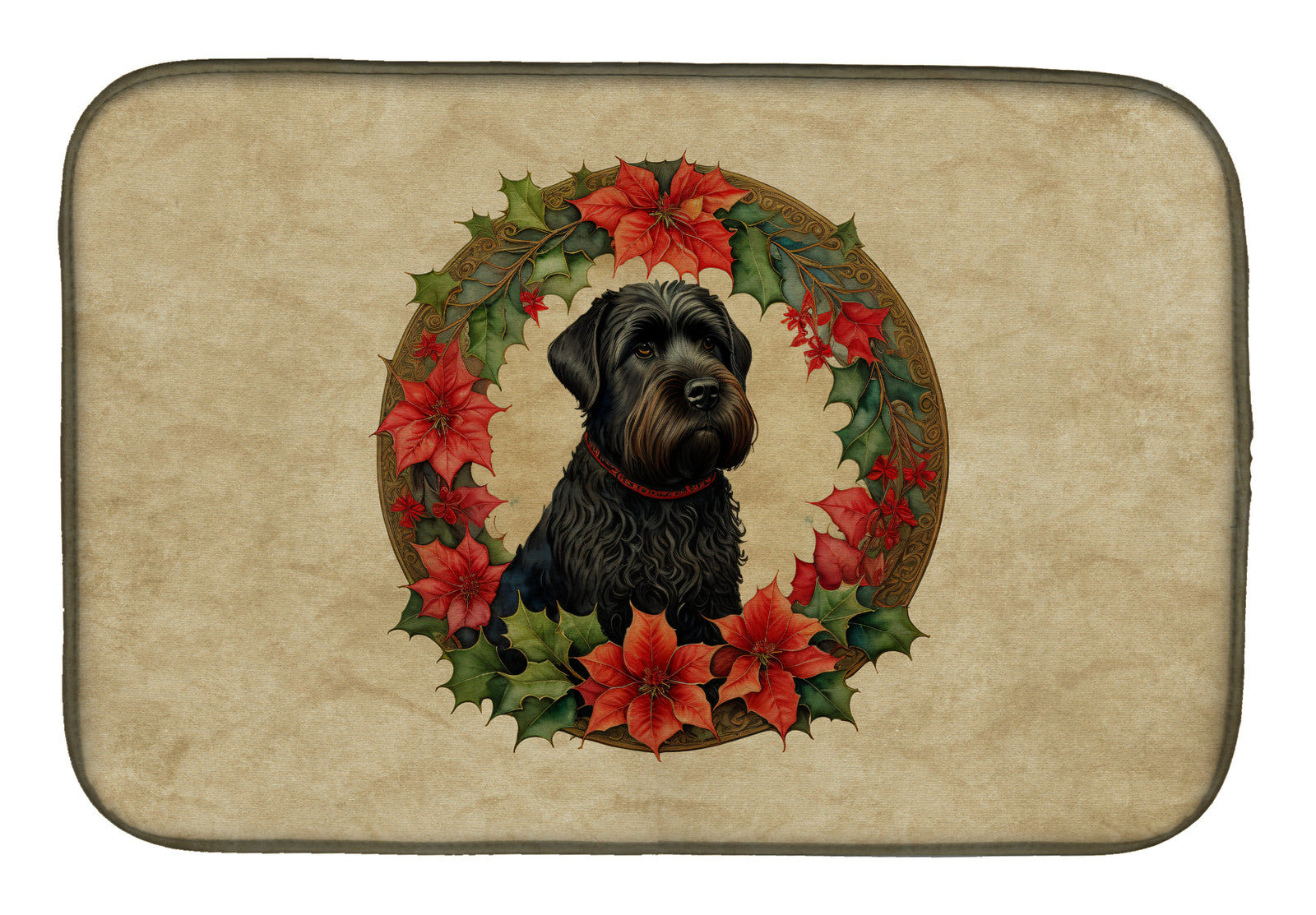 Buy this Black Russian Terrier Christmas Flowers Dish Drying Mat