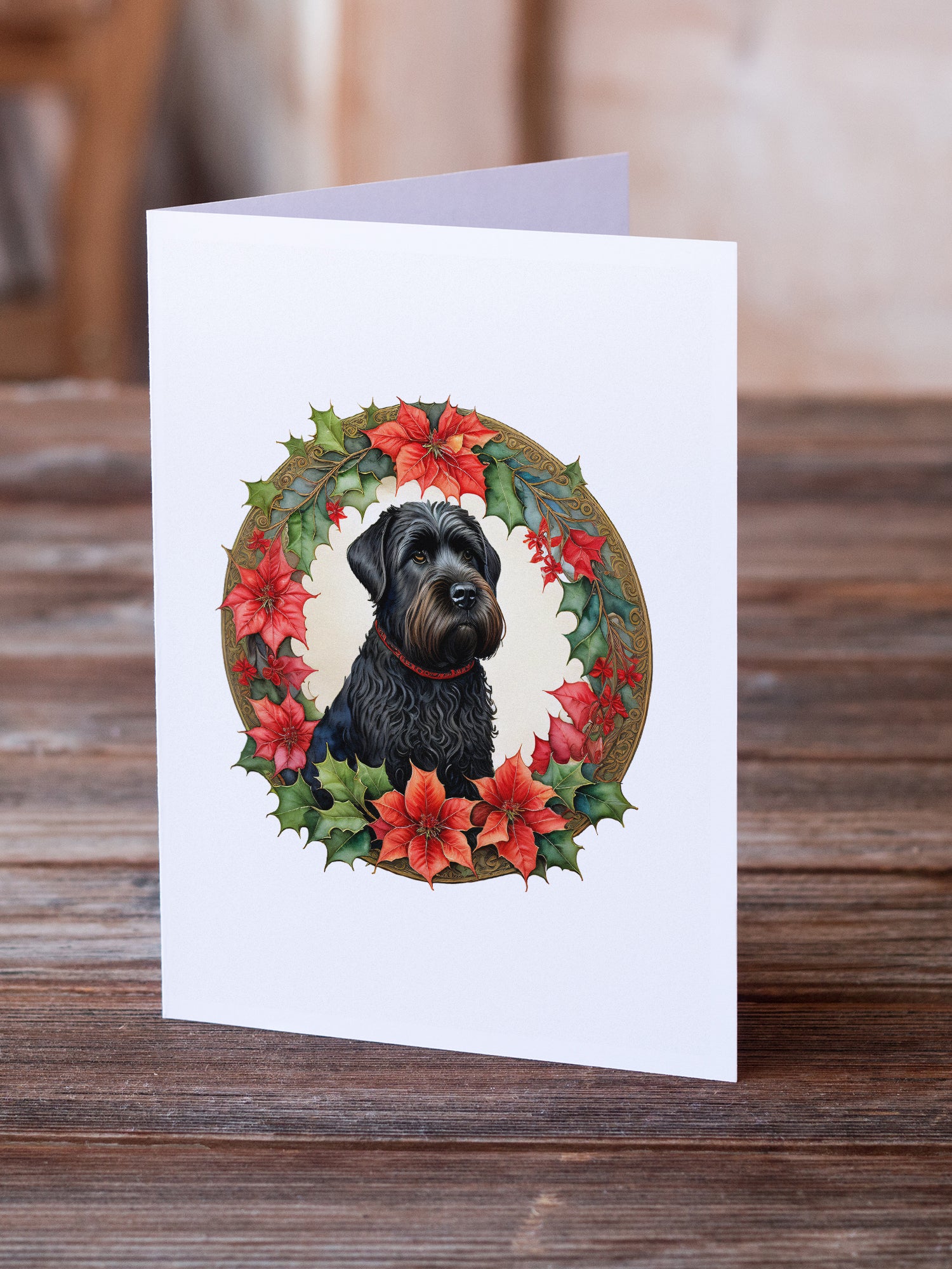 Buy this Black Russian Terrier Christmas Flowers Greeting Cards Pack of 8
