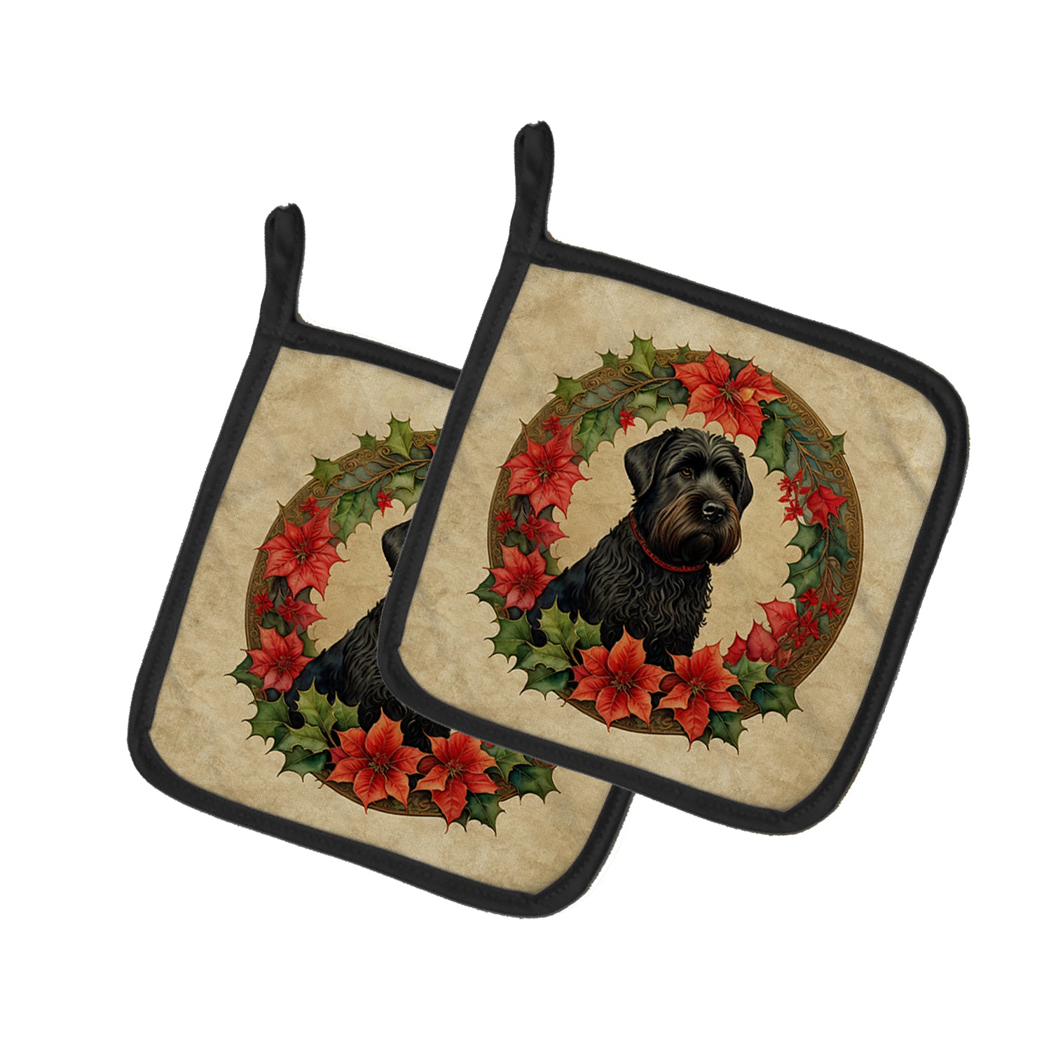 Buy this Black Russian Terrier Christmas Flowers Pair of Pot Holders