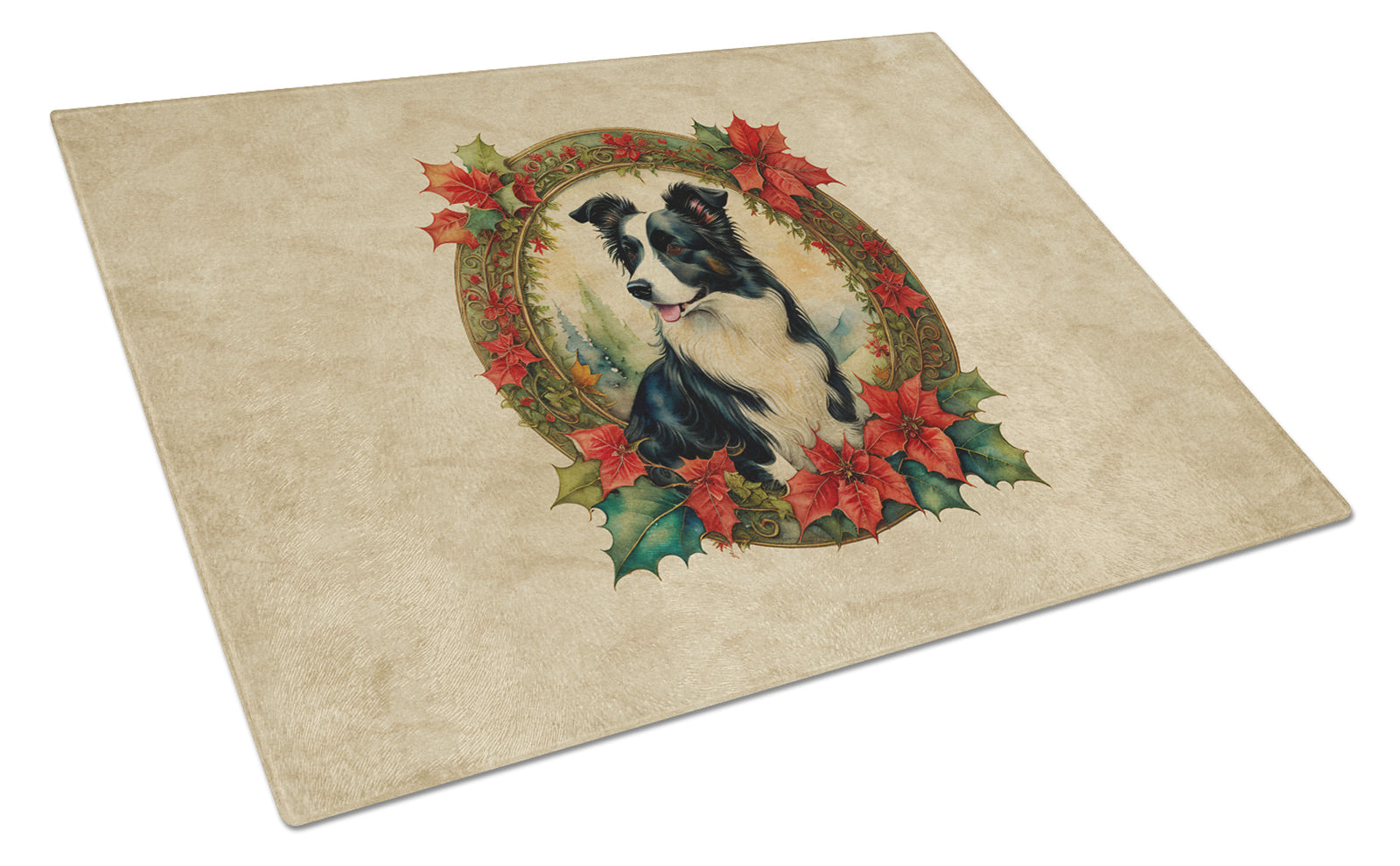 Buy this Border Collie Christmas Flowers Glass Cutting Board