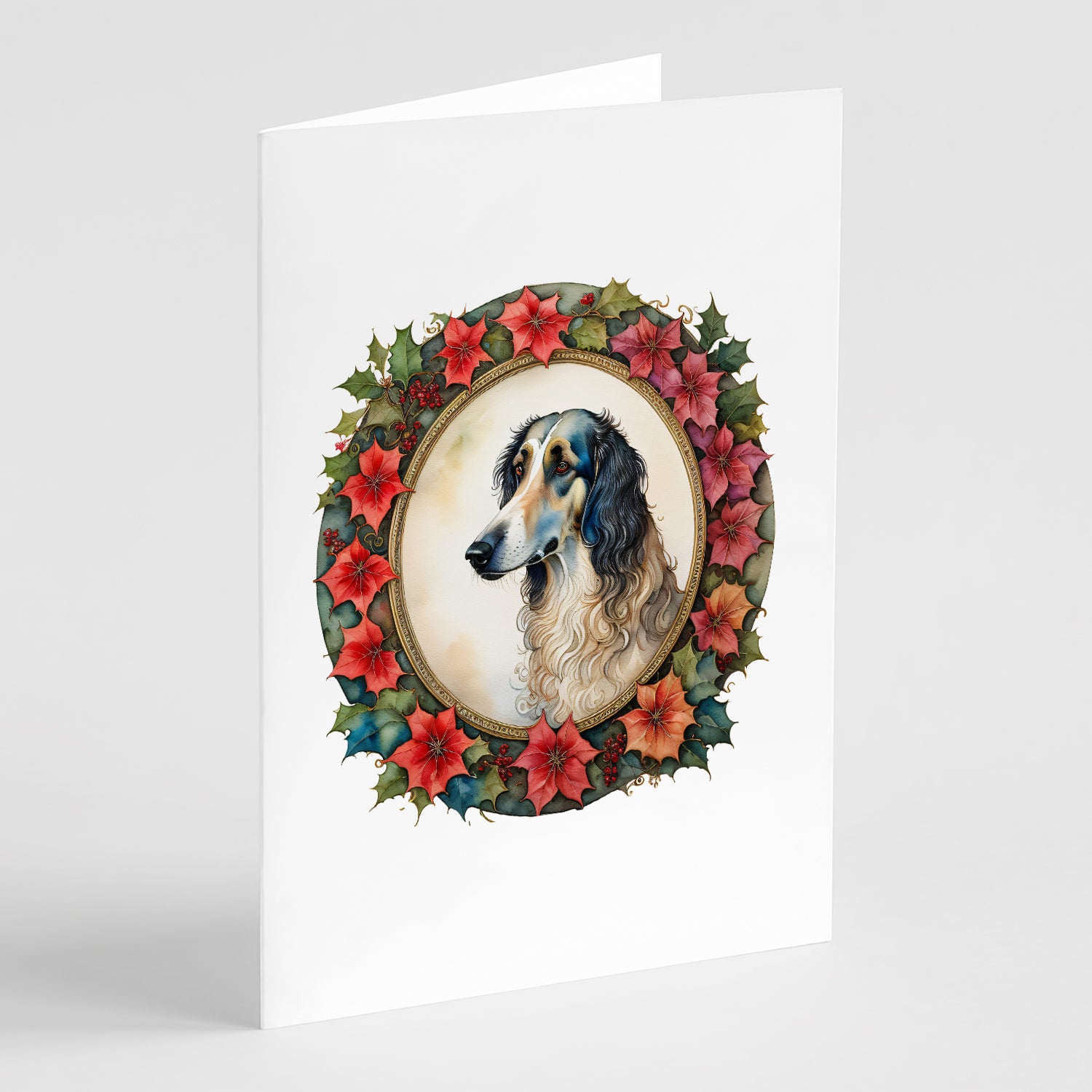 Buy this Borzoi Christmas Flowers Greeting Cards Pack of 8