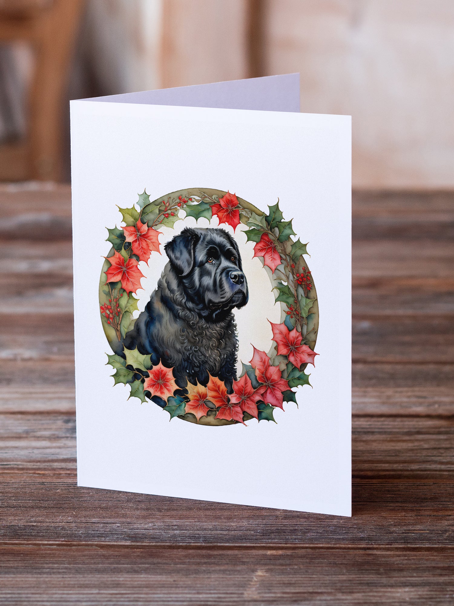 Bouvier des Flandres Christmas Flowers Greeting Cards Pack of 8